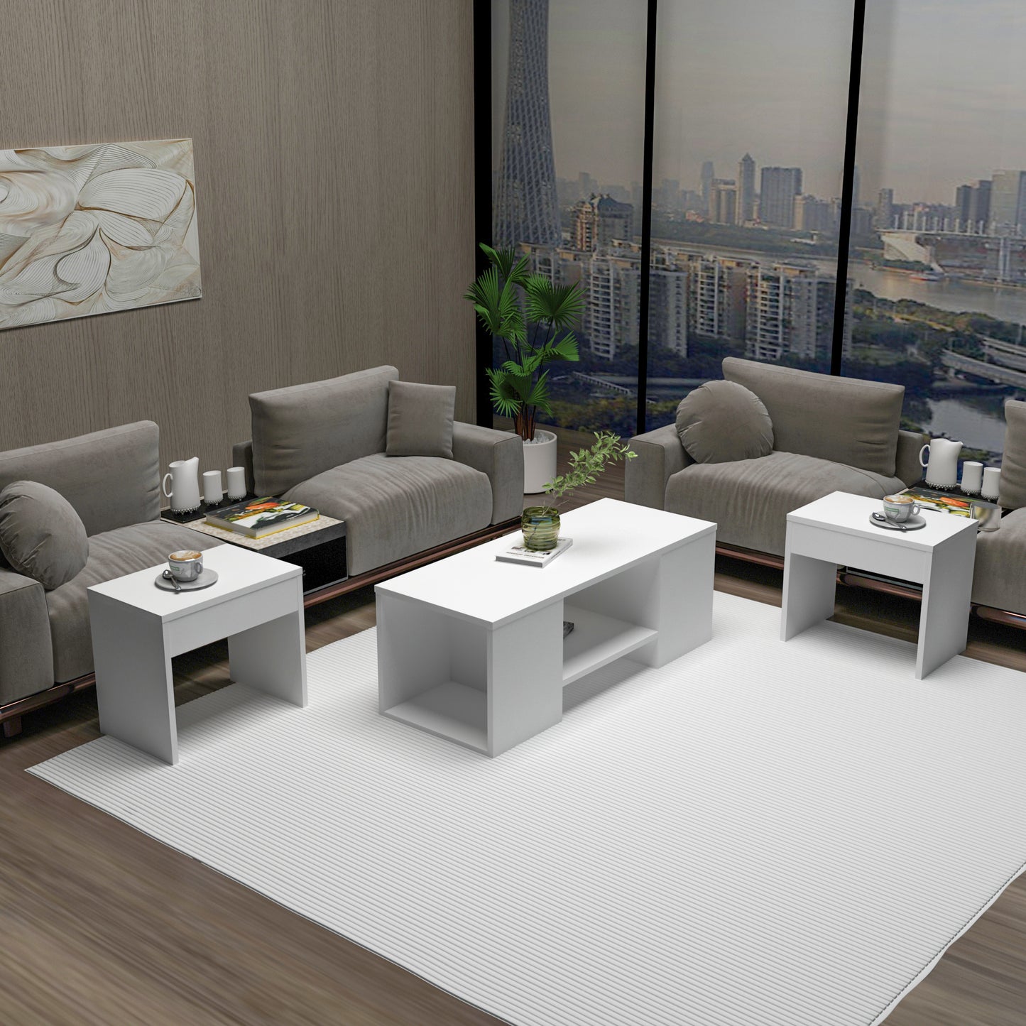 Nesting Coffee Table with Storage Shelves (Set of 3) Irene