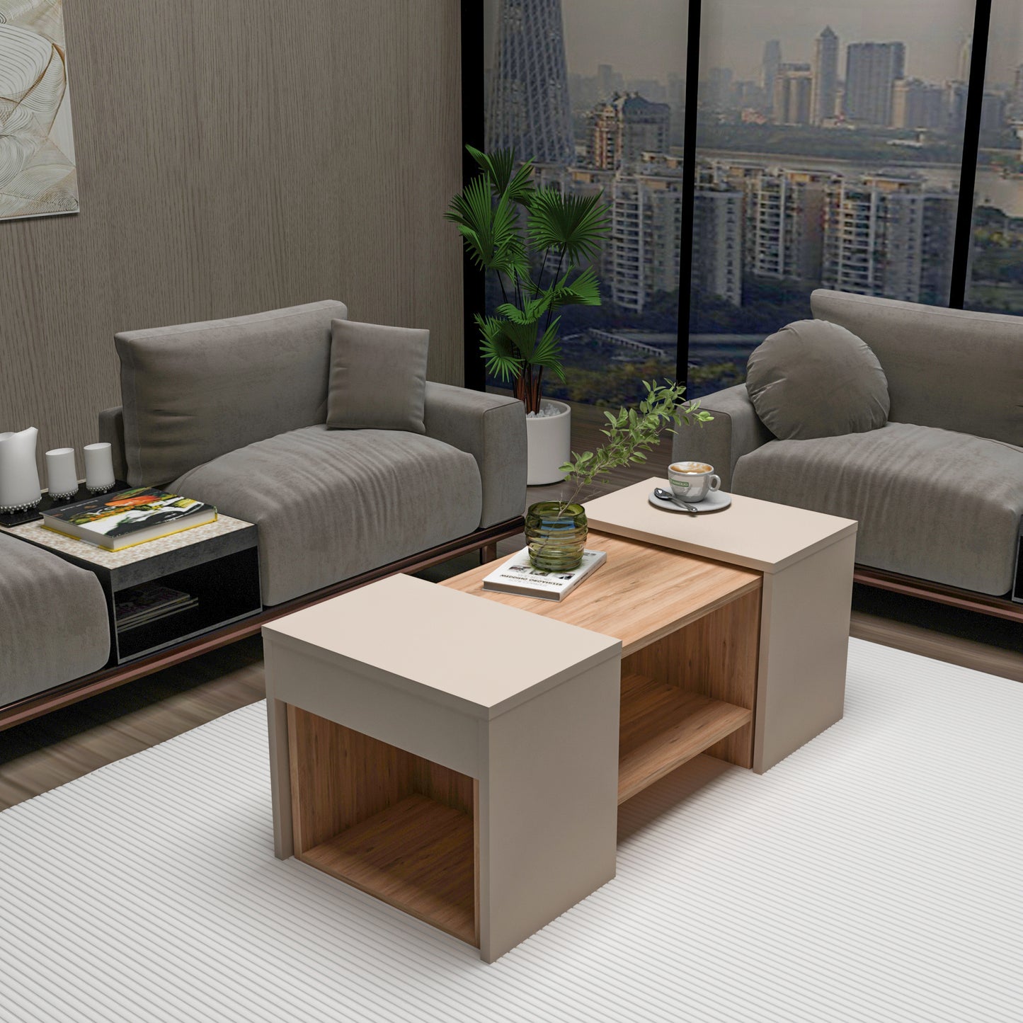 Irene Nesting Coffee Table with Storage Shelves (Set of 3)