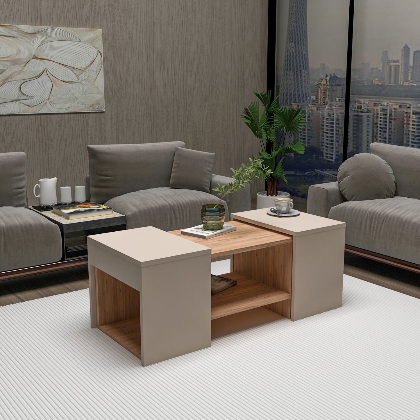 Irene Nesting Coffee Table with Storage Shelves (Set of 3)