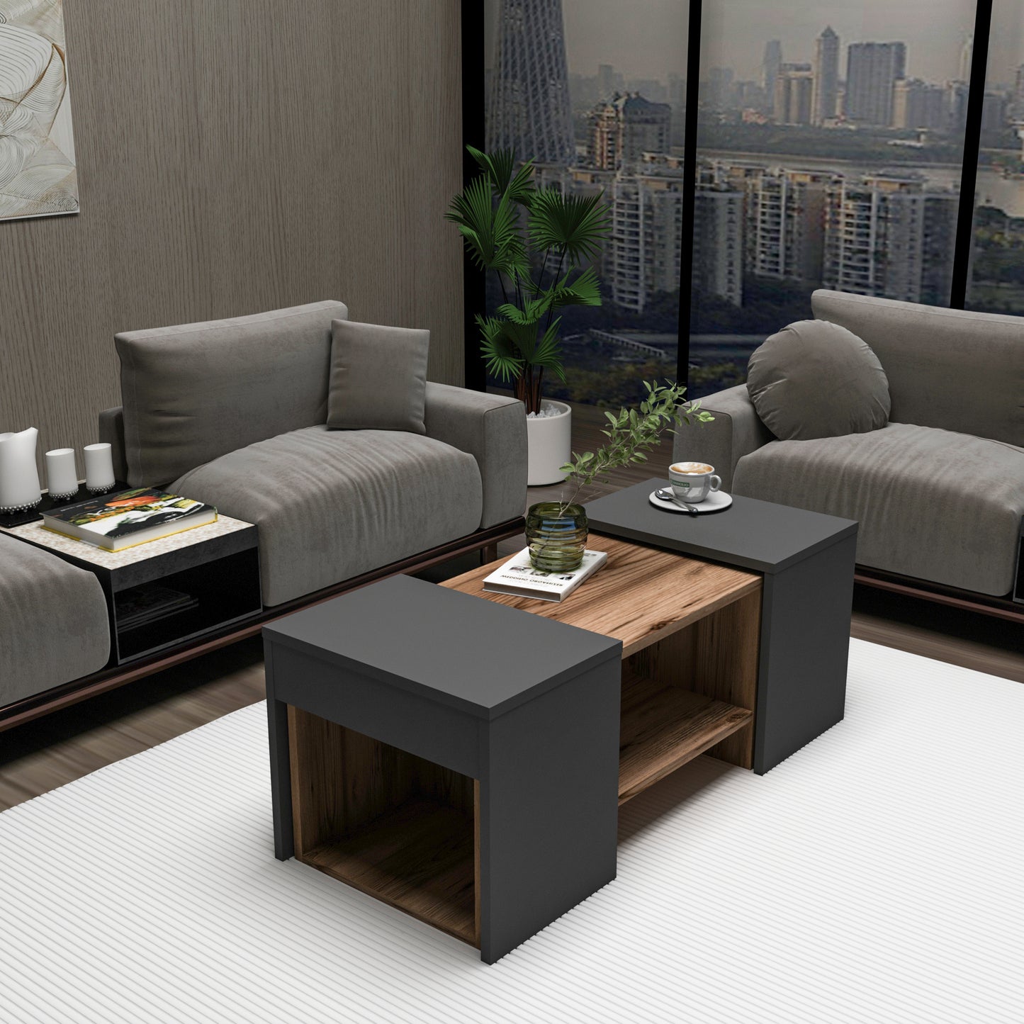 Irene Nesting Coffee Table with Storage Shelves (Set of 3)