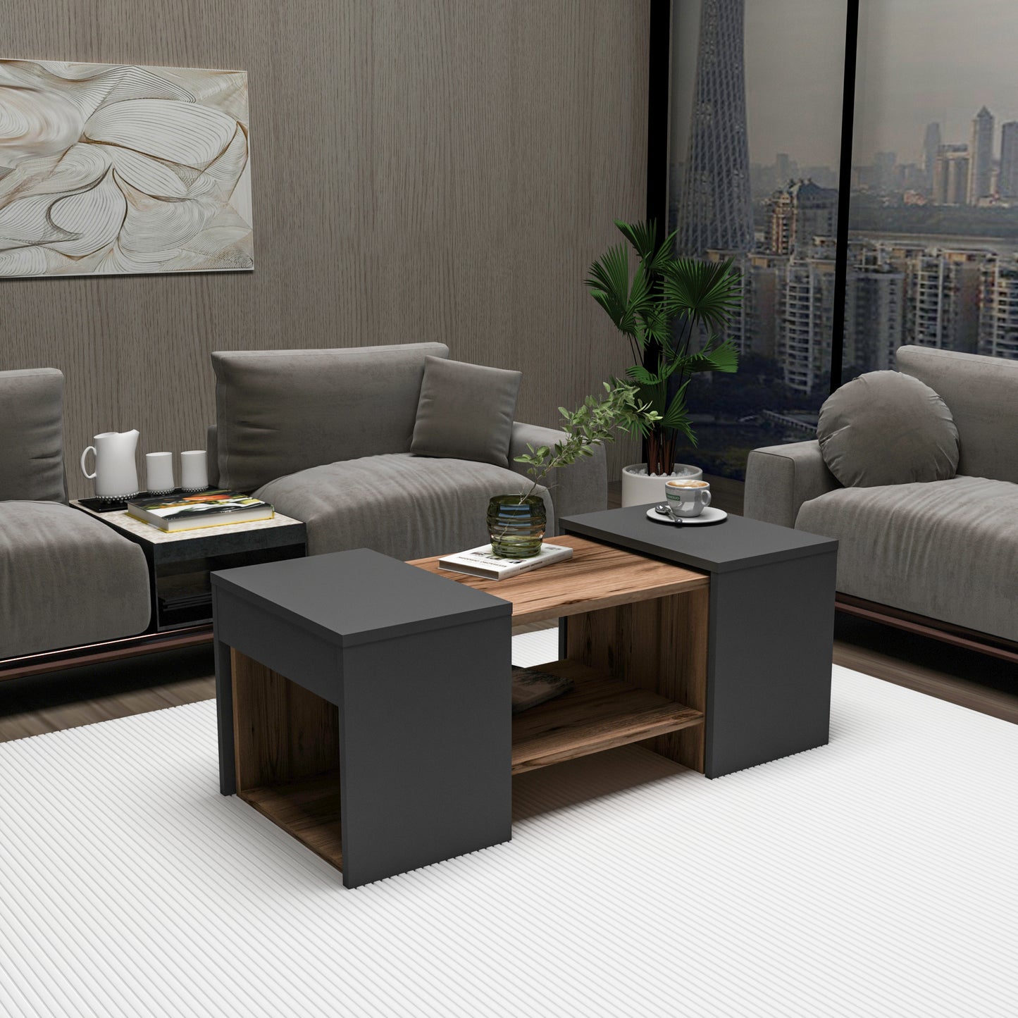 Irene Nesting Coffee Table with Storage Shelves (Set of 3)