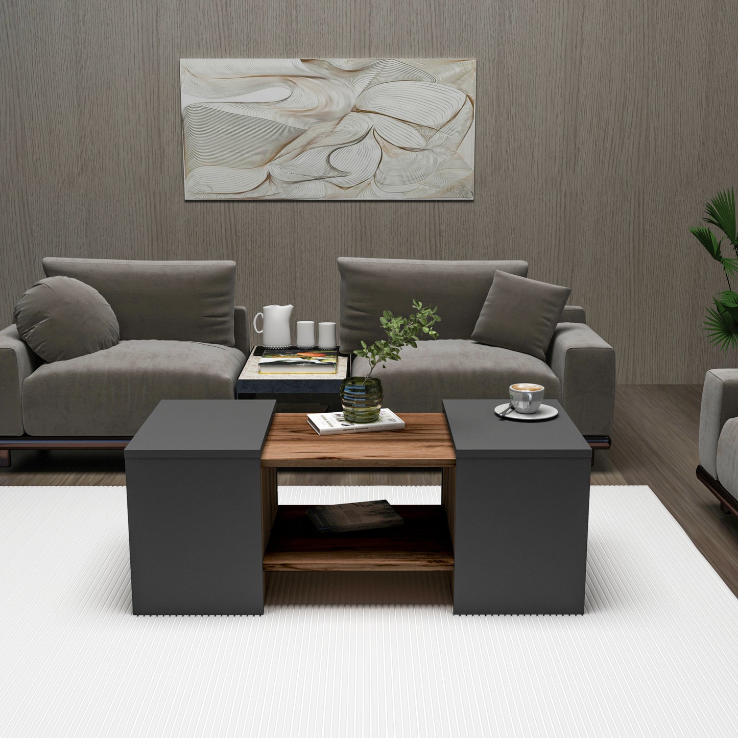 Nesting Coffee Table with Storage Shelves (Set of 3) Irene