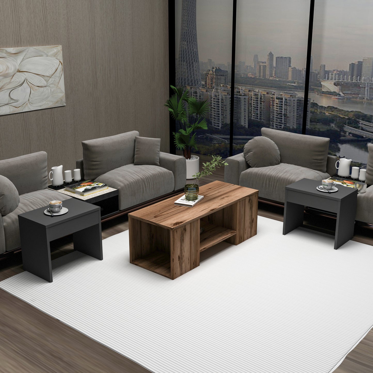 Irene Nesting Coffee Table with Storage Shelves (Set of 3)