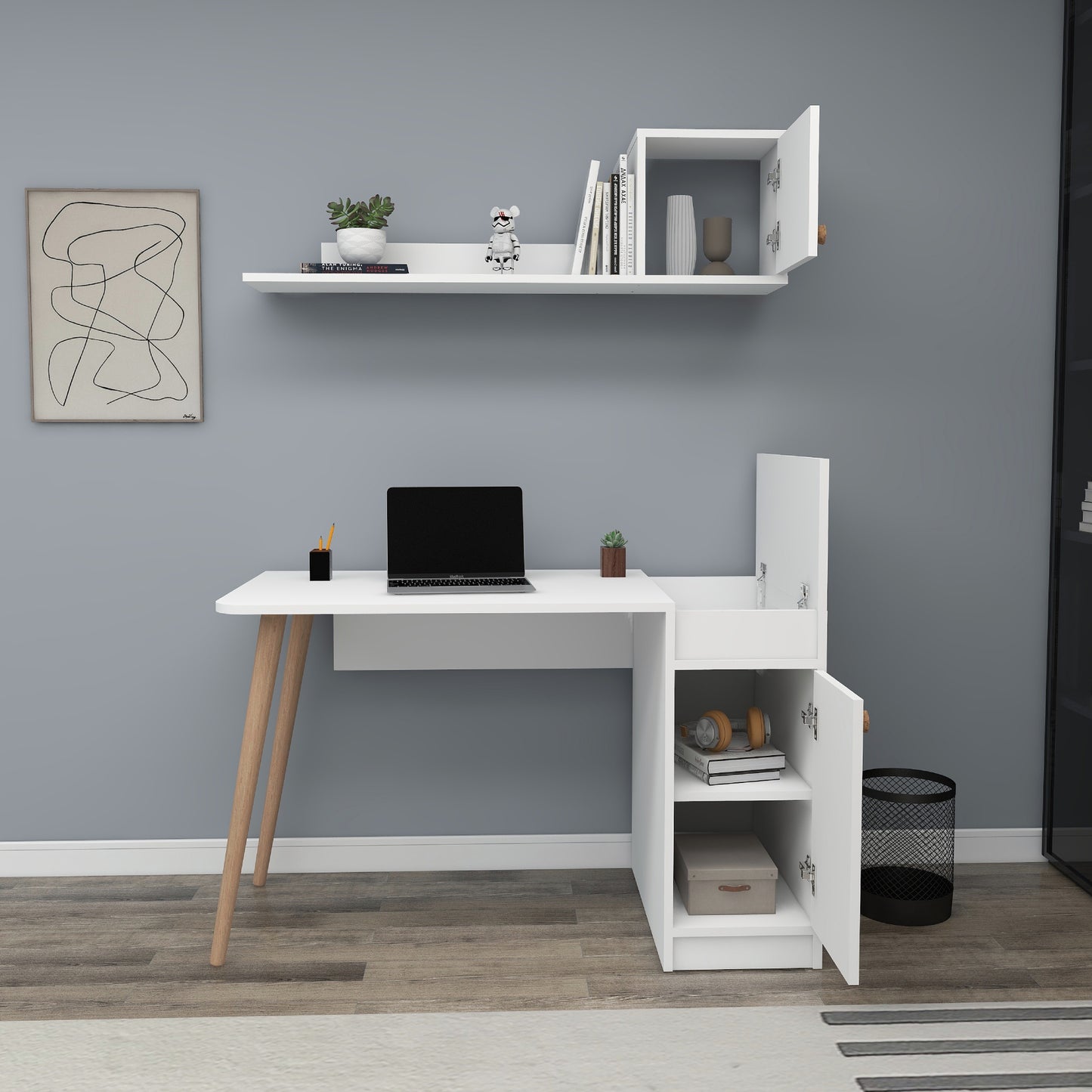 Roxane Computer Desk with Cabinets and Shelves