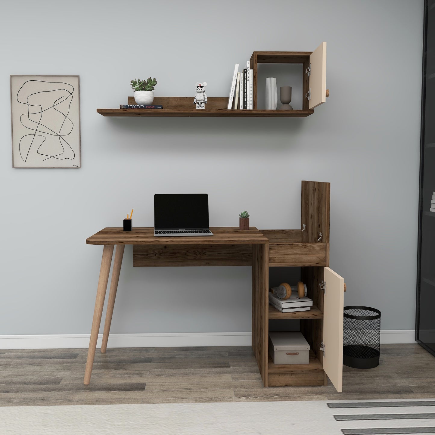 Roxane Computer Desk with Cabinets and Shelves