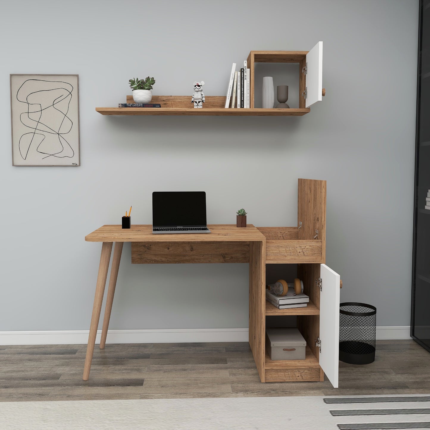 Roxane Computer Desk with Cabinets and Shelves