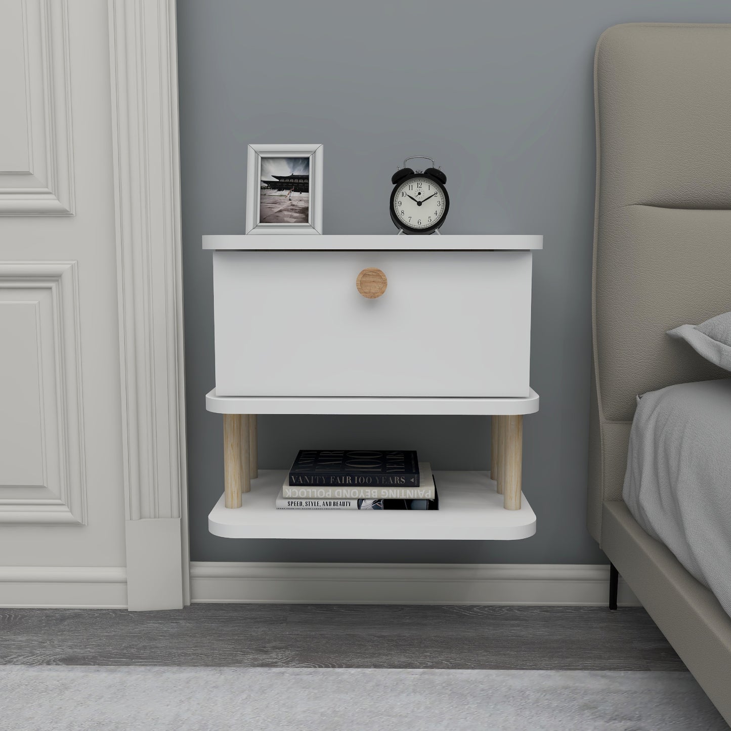 Serene Wall Mounted Nightstand with Cabinet
