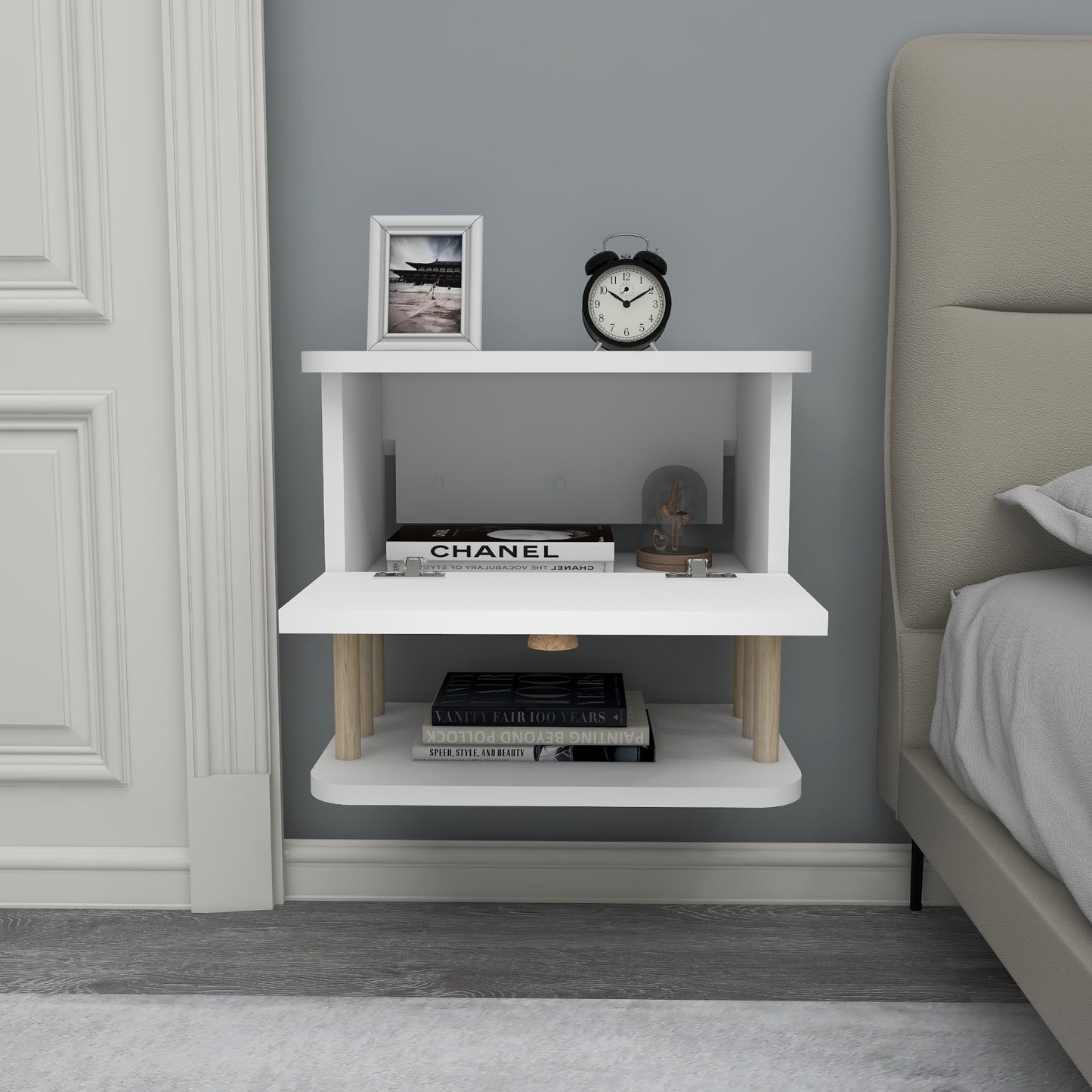 Serene Wall Mounted Nightstand with Cabinet