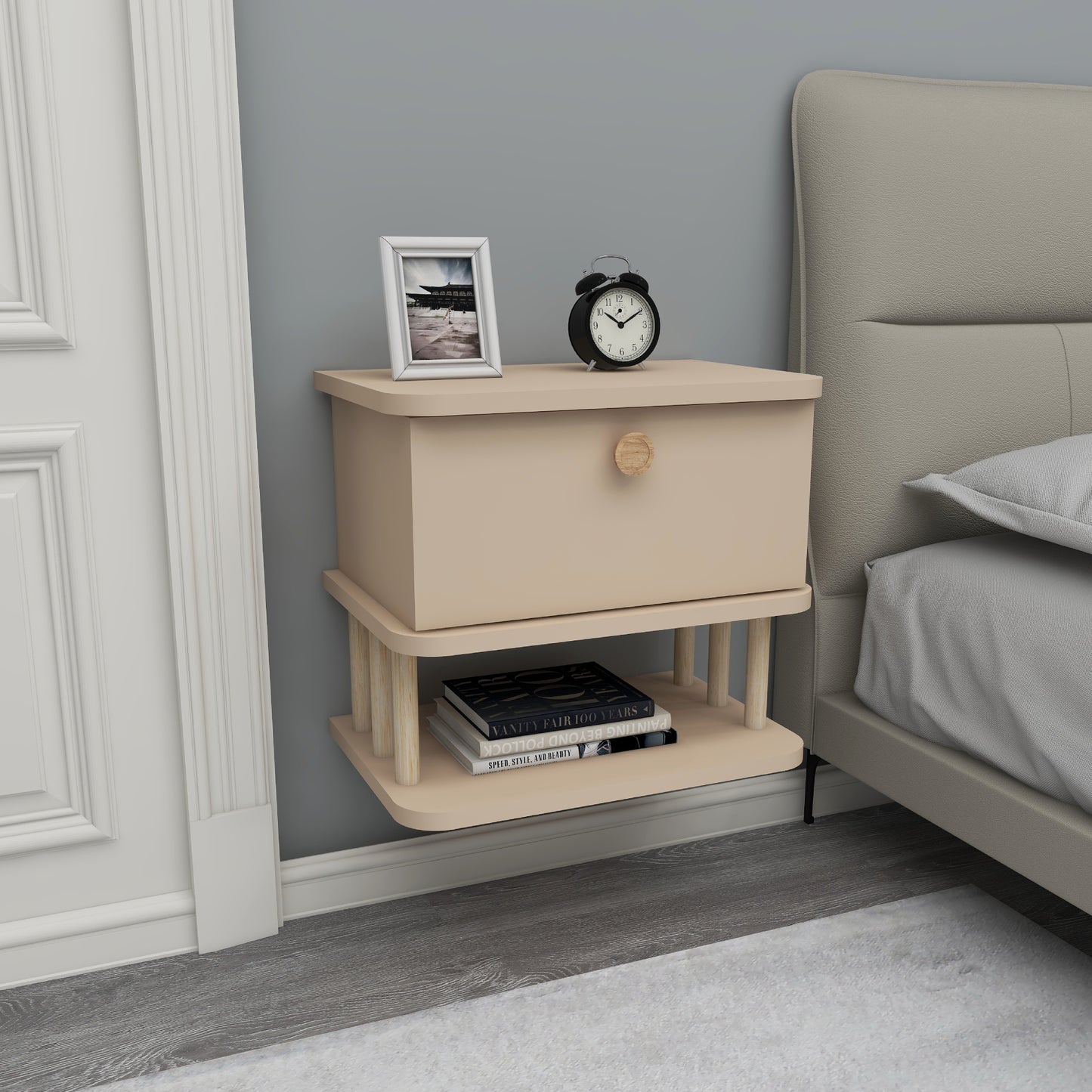 Serene Wall Mounted Nightstand with Cabinet
