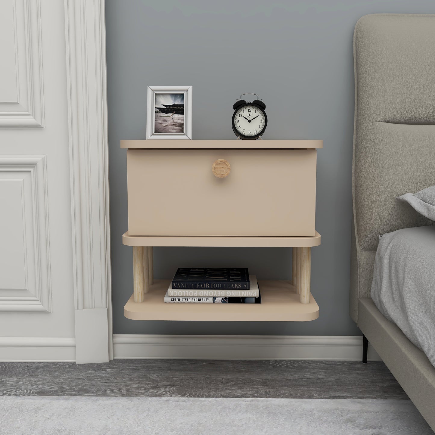 Serene Wall Mounted Nightstand with Cabinet