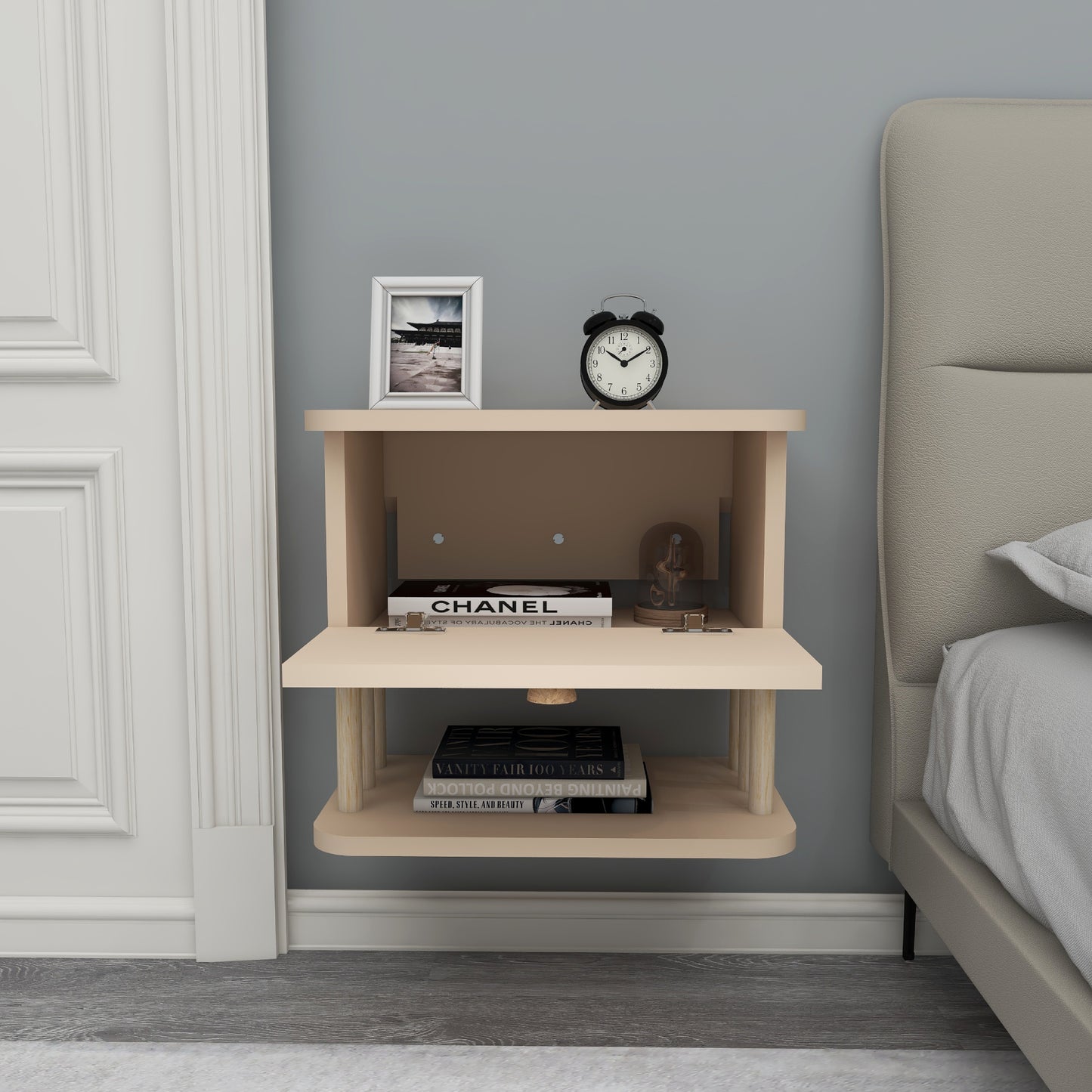 Serene Wall Mounted Nightstand with Cabinet