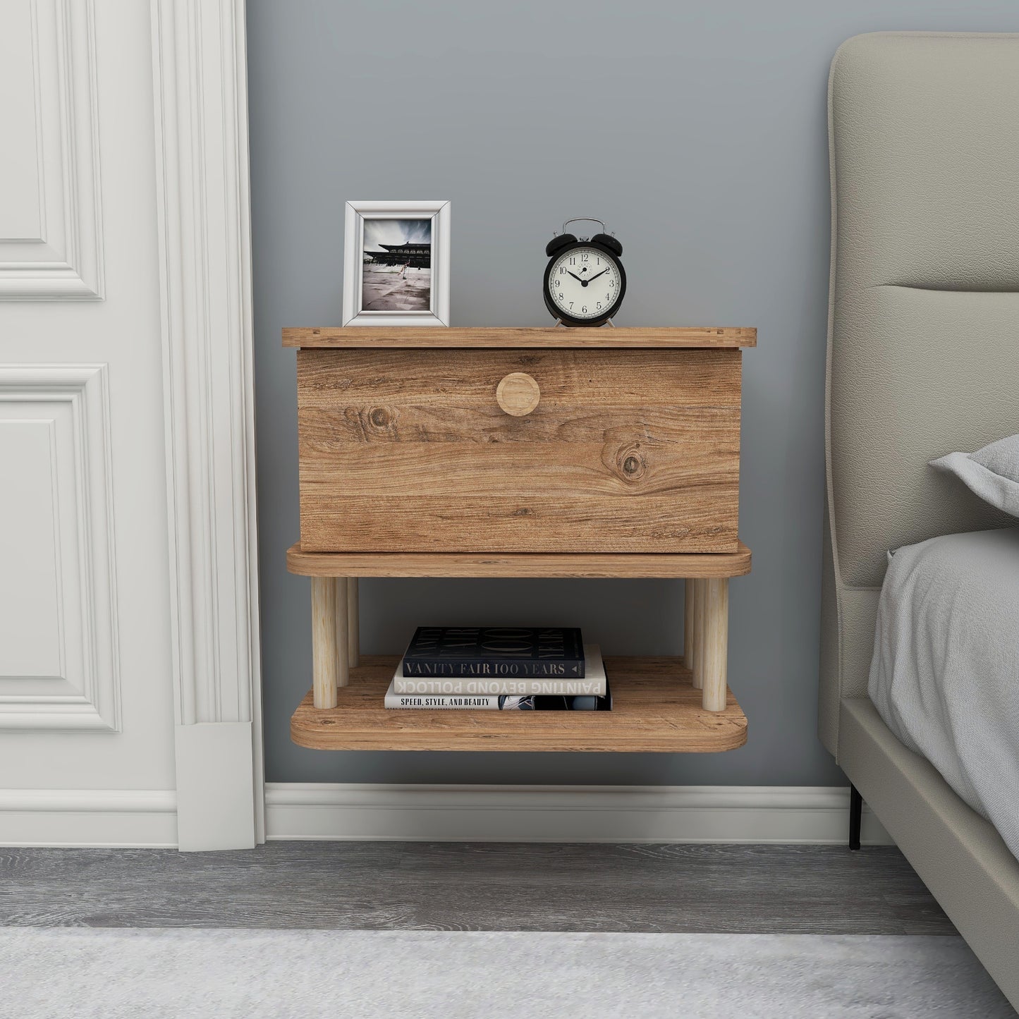 Serene Wall Mounted Nightstand with Cabinet