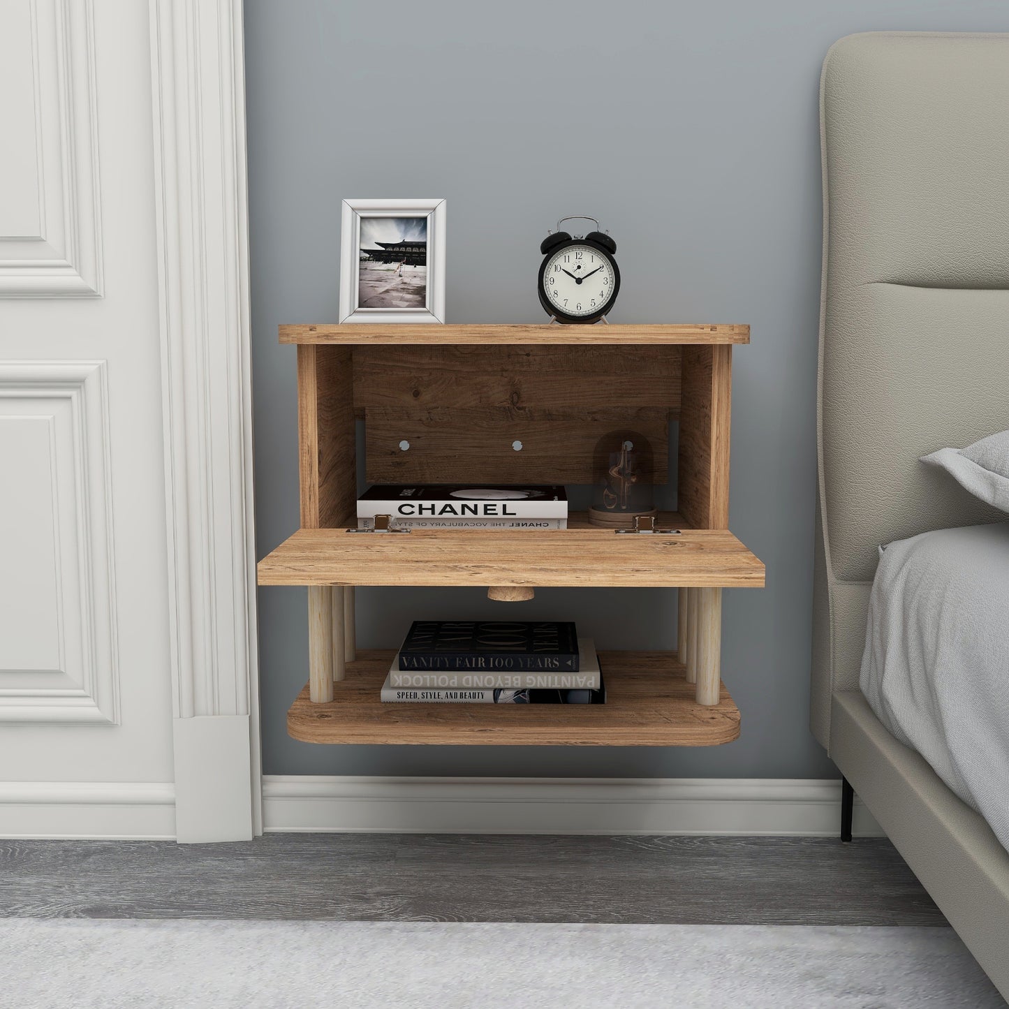 Serene Wall Mounted Nightstand with Cabinet