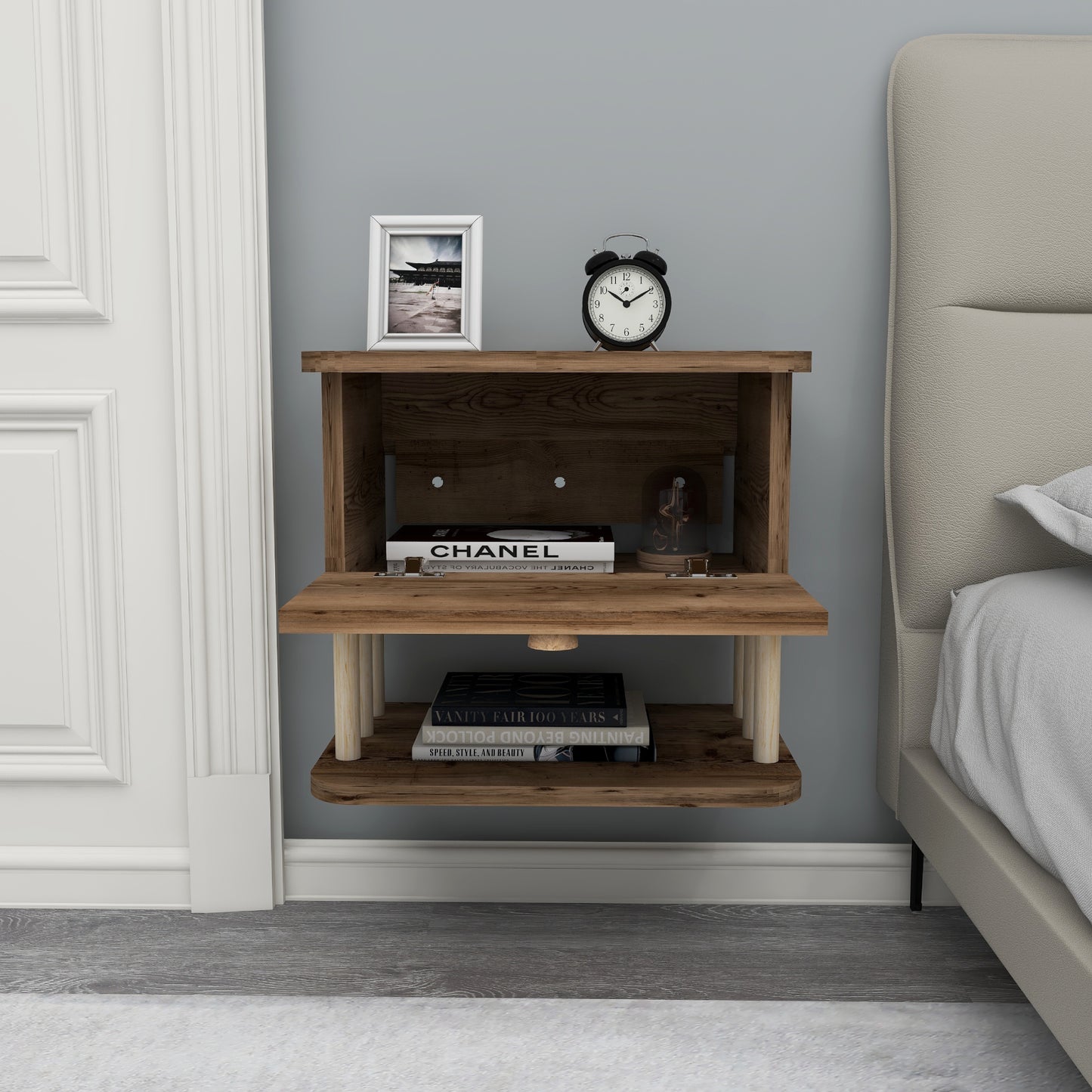 Serene Wall Mounted Nightstand with Cabinet