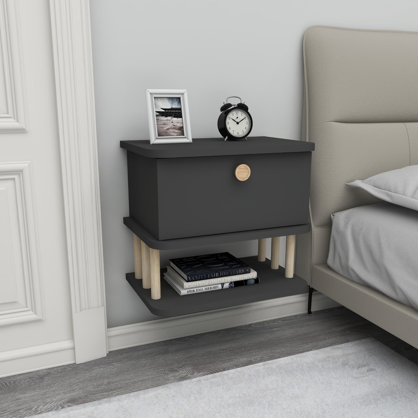 Serene Wall Mounted Nightstand with Cabinet
