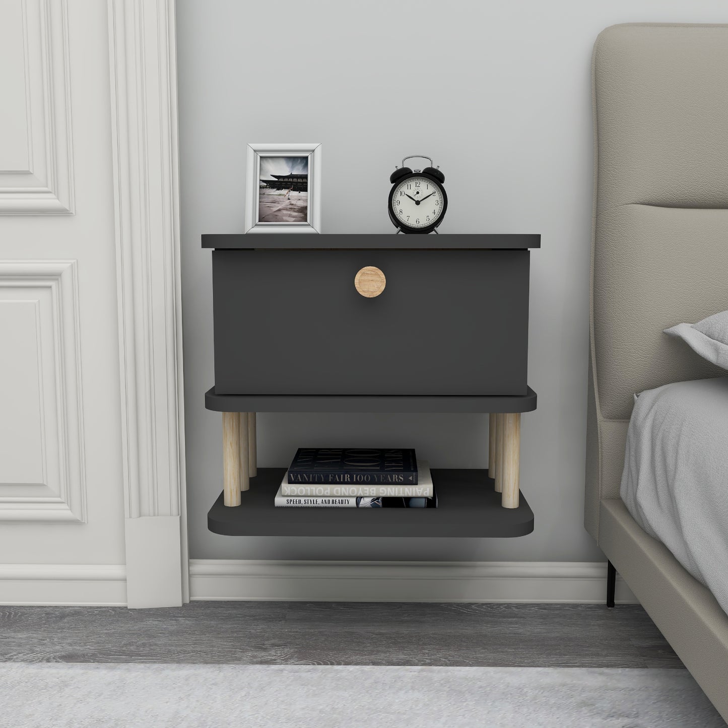 Serene Wall Mounted Nightstand with Cabinet