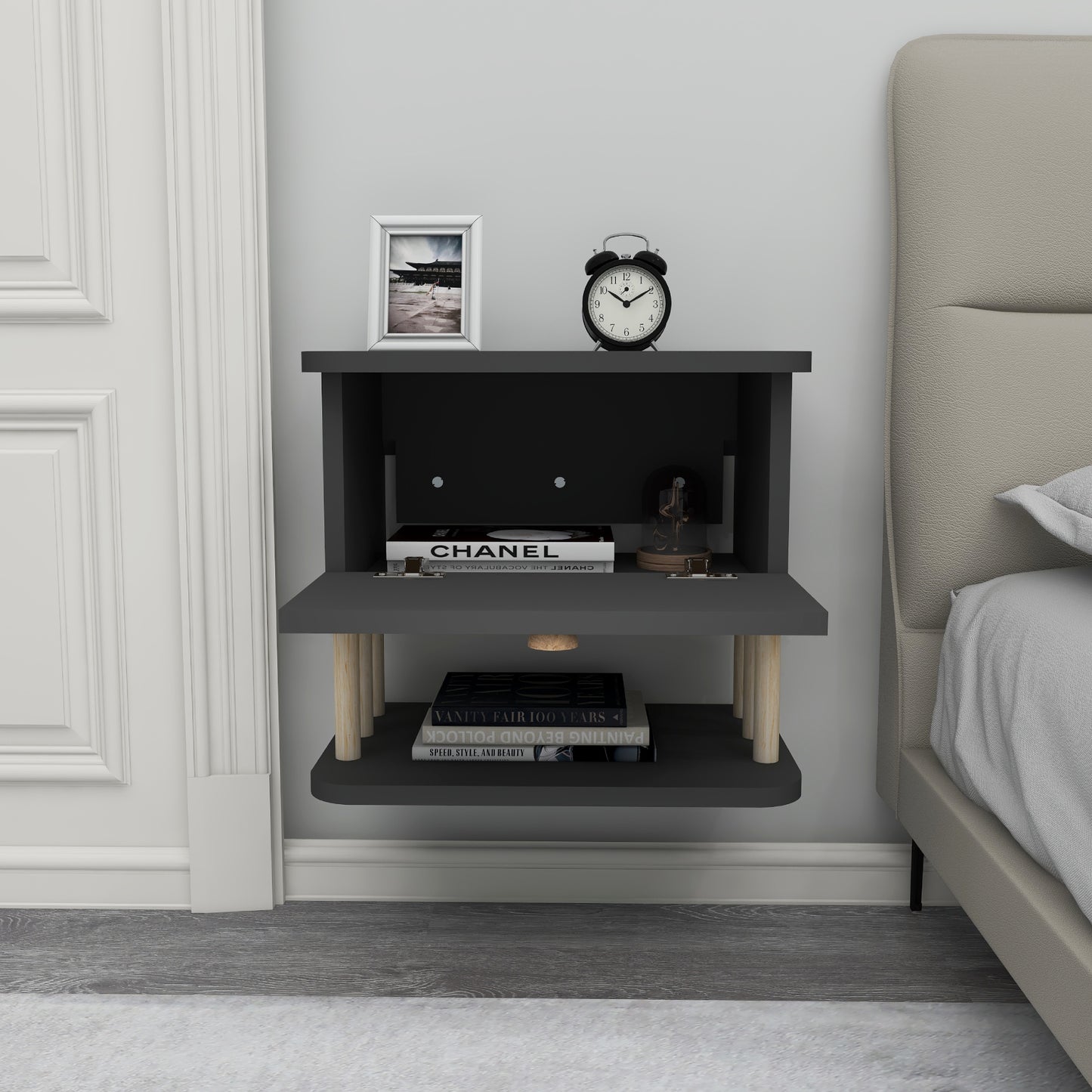 Serene Wall Mounted Nightstand with Cabinet