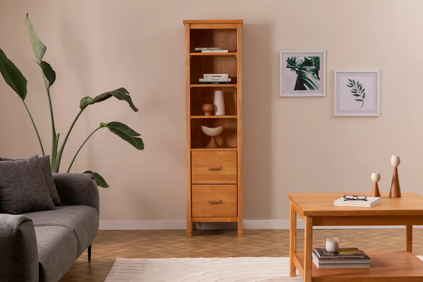 Solid Pine Wood Handmade Bookcase Bookshelf Shelving Unit with Drawers an Open Storage Shelves Dawn