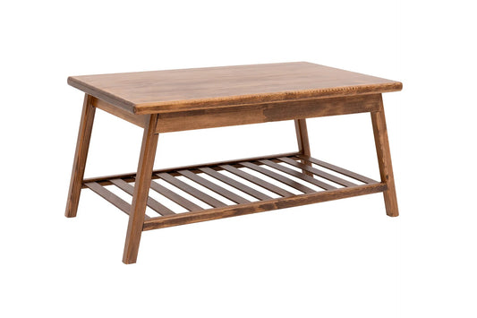Table basse en pin massif fabriquée à la main avec étagère de rangement Ayla