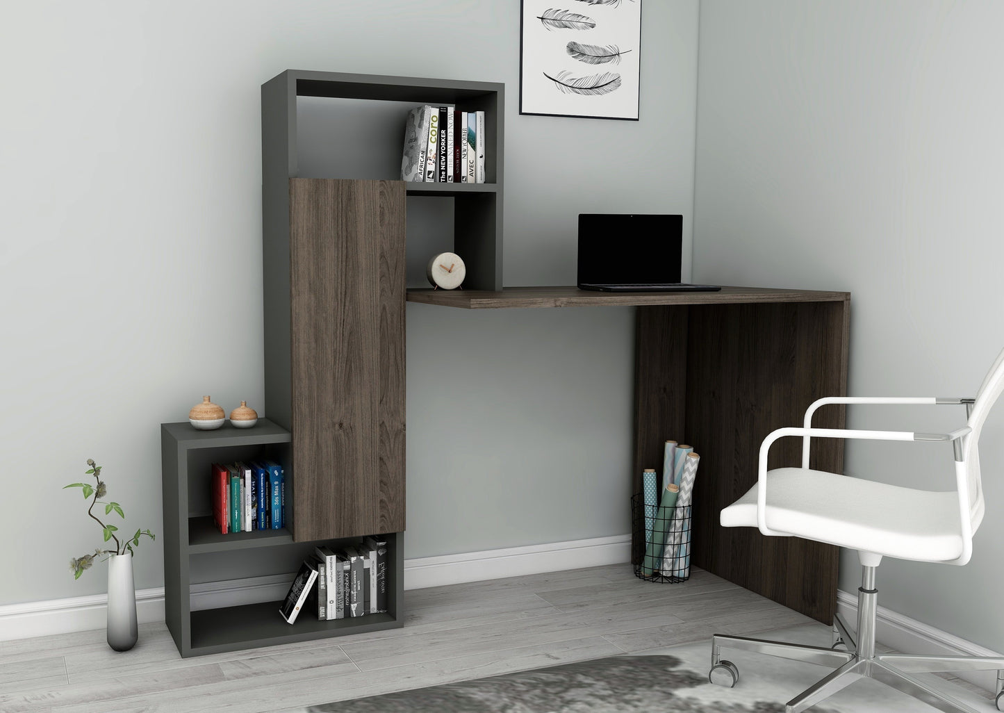Bureau d'ordinateur avec armoire et étagères Segoro