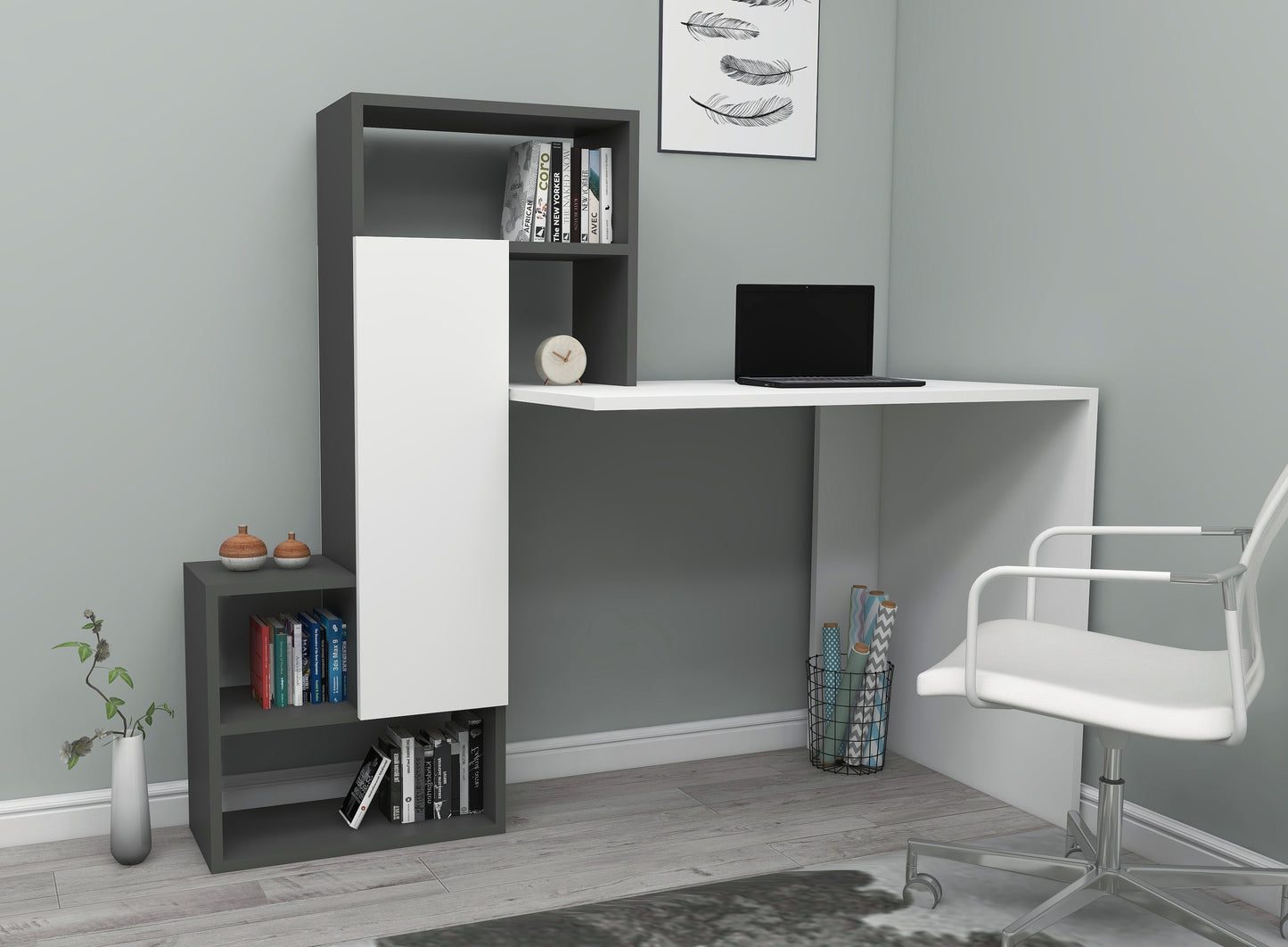 Bureau d'ordinateur avec armoire et étagères Segoro