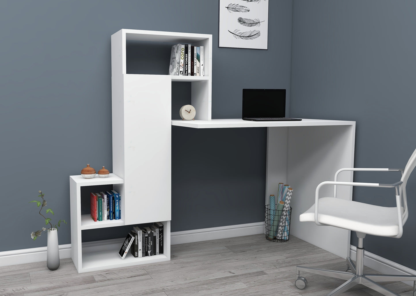 Bureau d'ordinateur avec armoire et étagères Segoro
