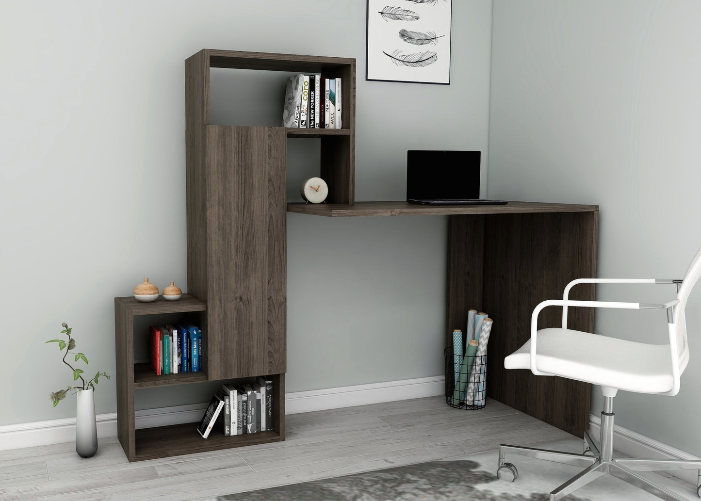 Bureau d'ordinateur avec armoire et étagères Segoro