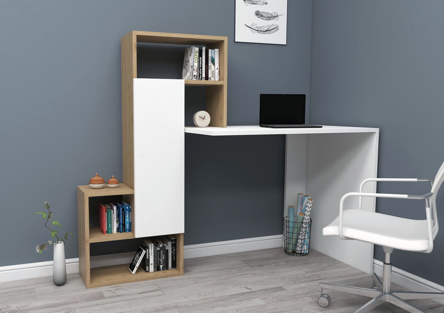 Bureau d'ordinateur avec armoire et étagères Segoro