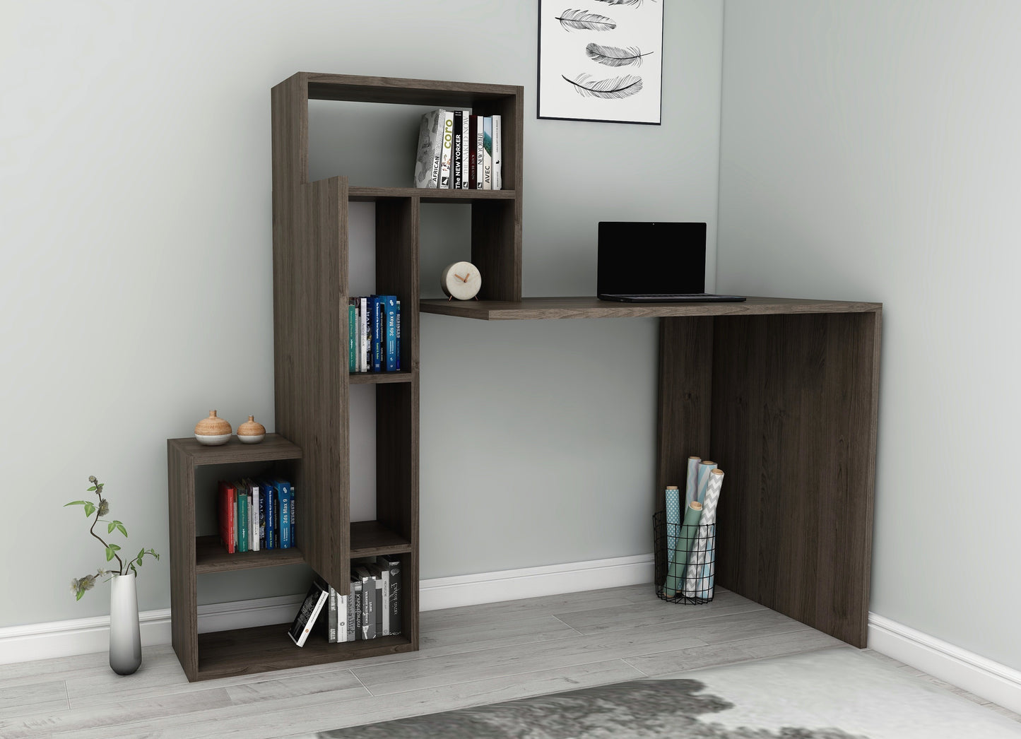 Bureau d'ordinateur avec armoire et étagères Segoro