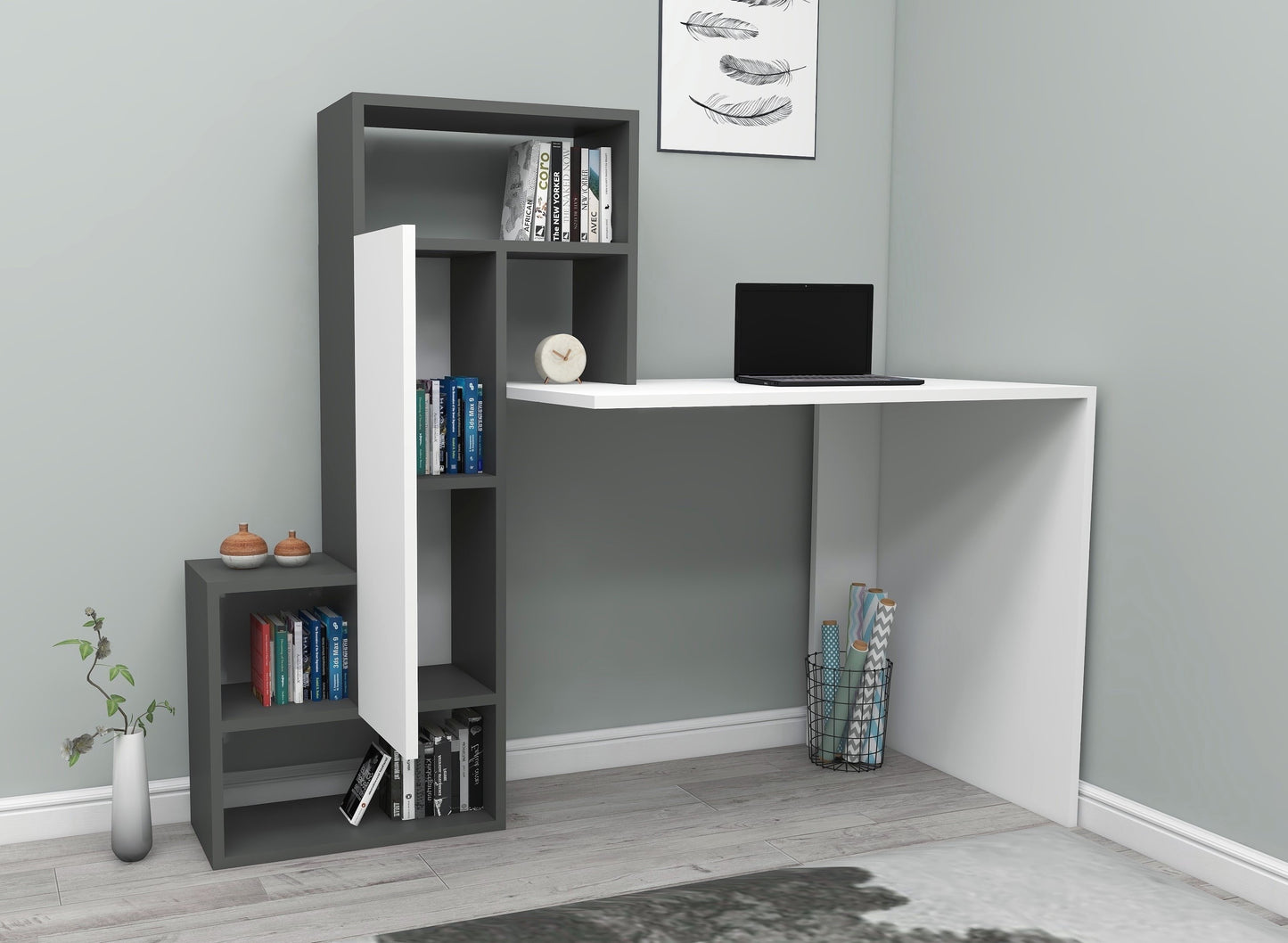 Bureau d'ordinateur avec armoire et étagères Segoro