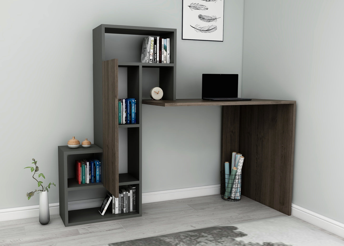 Bureau d'ordinateur avec armoire et étagères Segoro