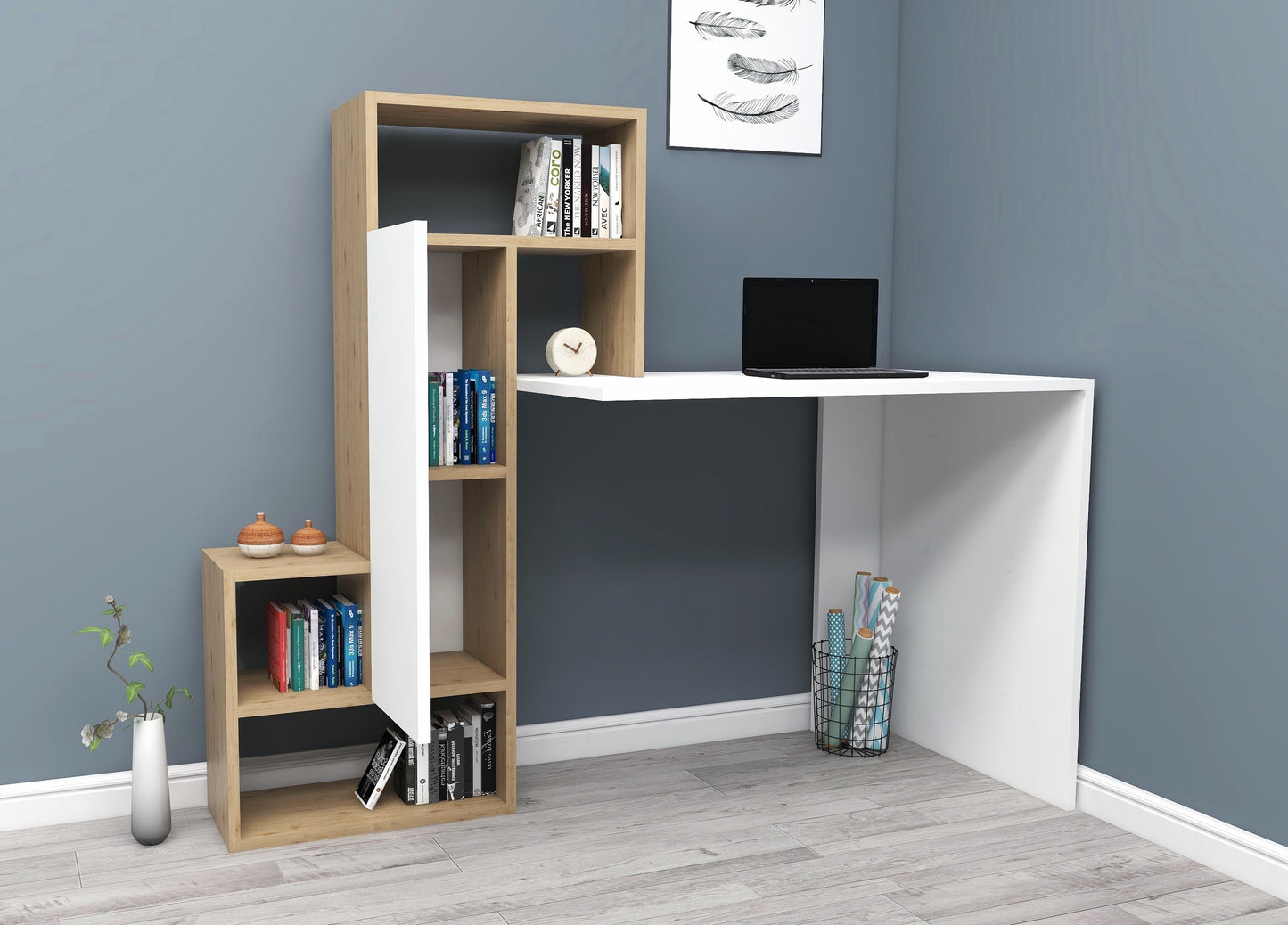 Bureau d'ordinateur avec armoire et étagères Segoro