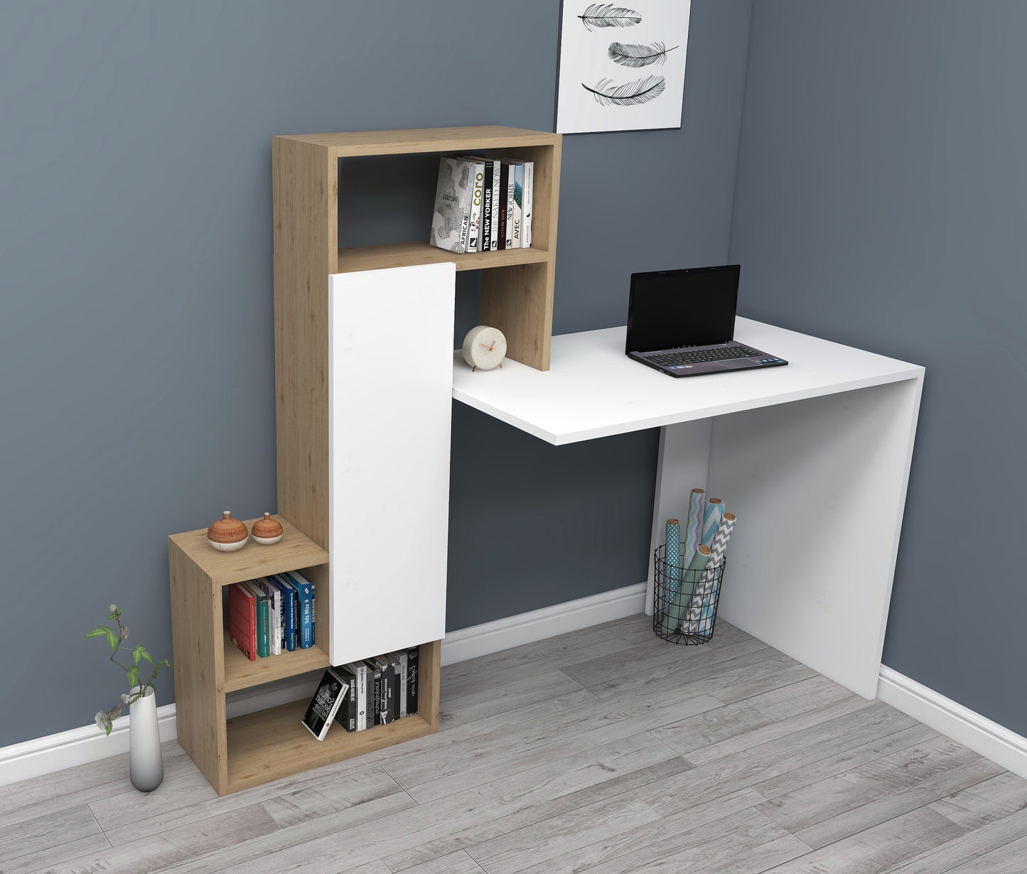 Bureau d'ordinateur avec armoire et étagères Segoro