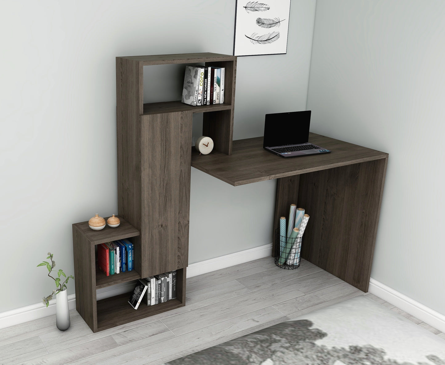 Bureau d'ordinateur avec armoire et étagères Segoro