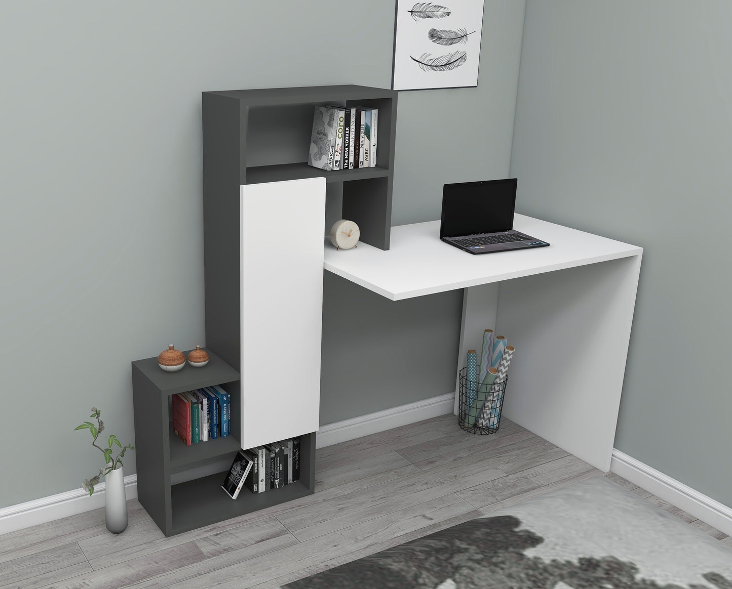 Bureau d'ordinateur avec armoire et étagères Segoro