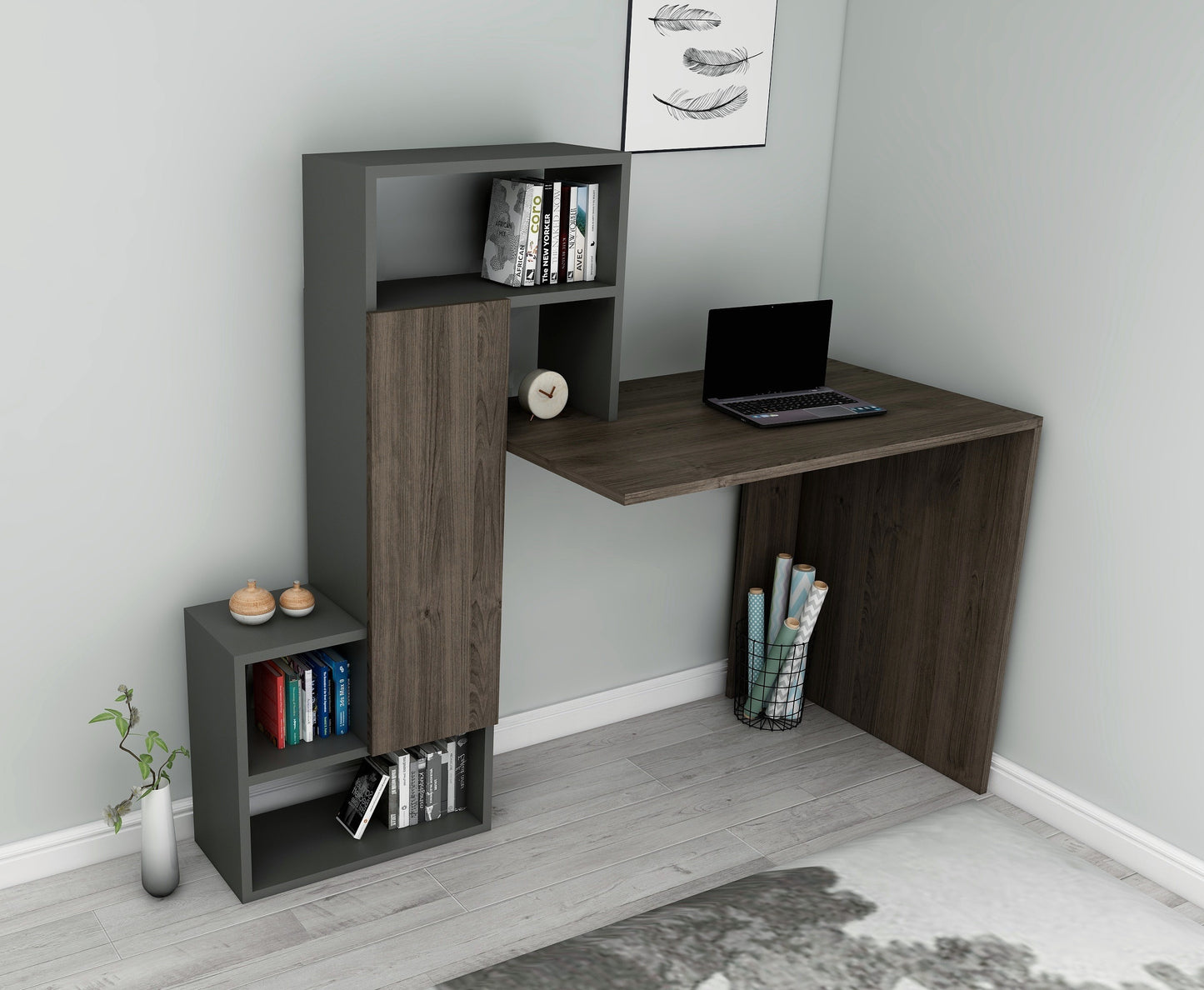 Bureau d'ordinateur avec armoire et étagères Segoro