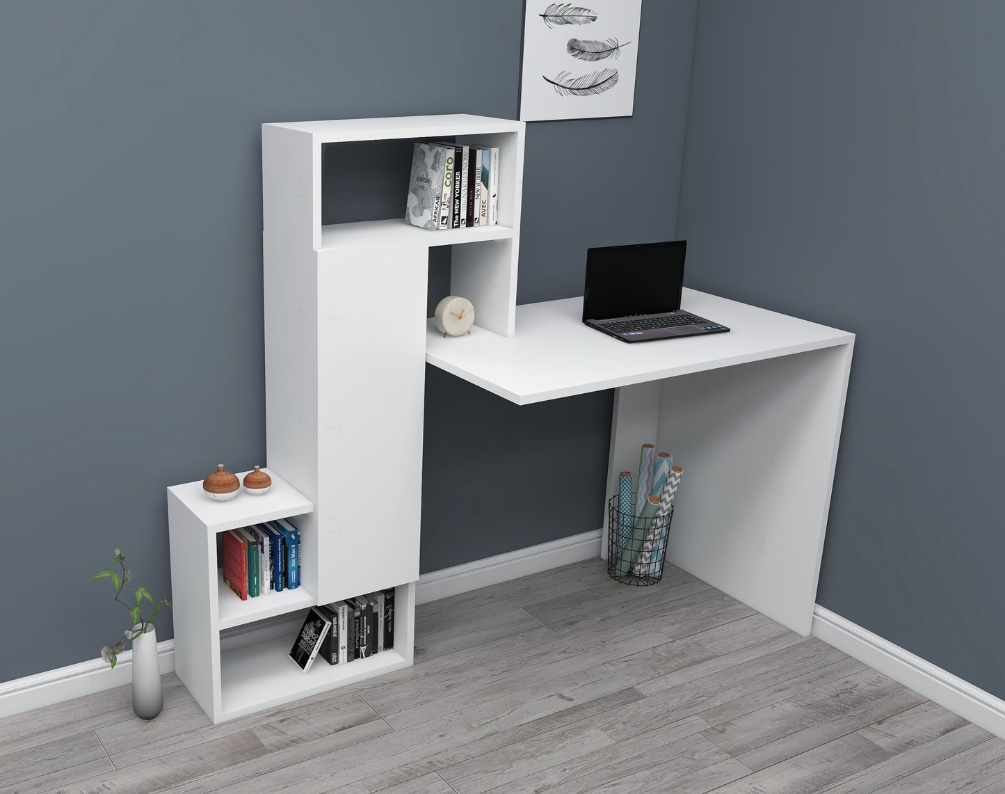 Bureau d'ordinateur avec armoire et étagères Segoro