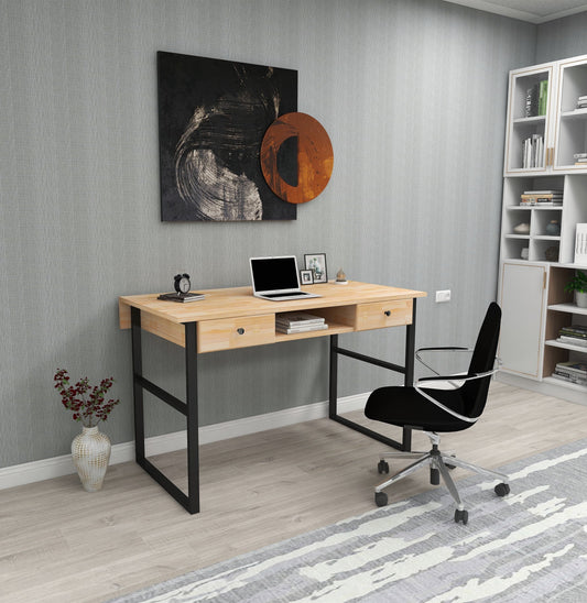 Solid Pine Wood Metal Frame Handmade Computer Desk with Drawers Elowen