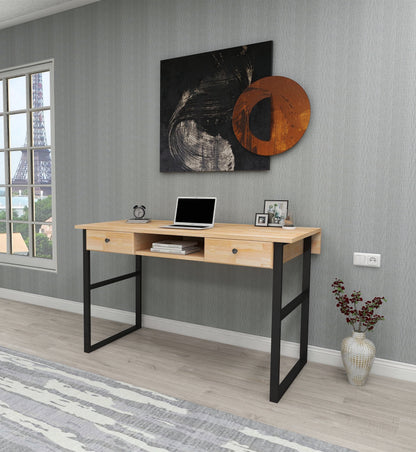 Solid Pine Wood Metal Frame Handmade Computer Desk with Drawers Elowen