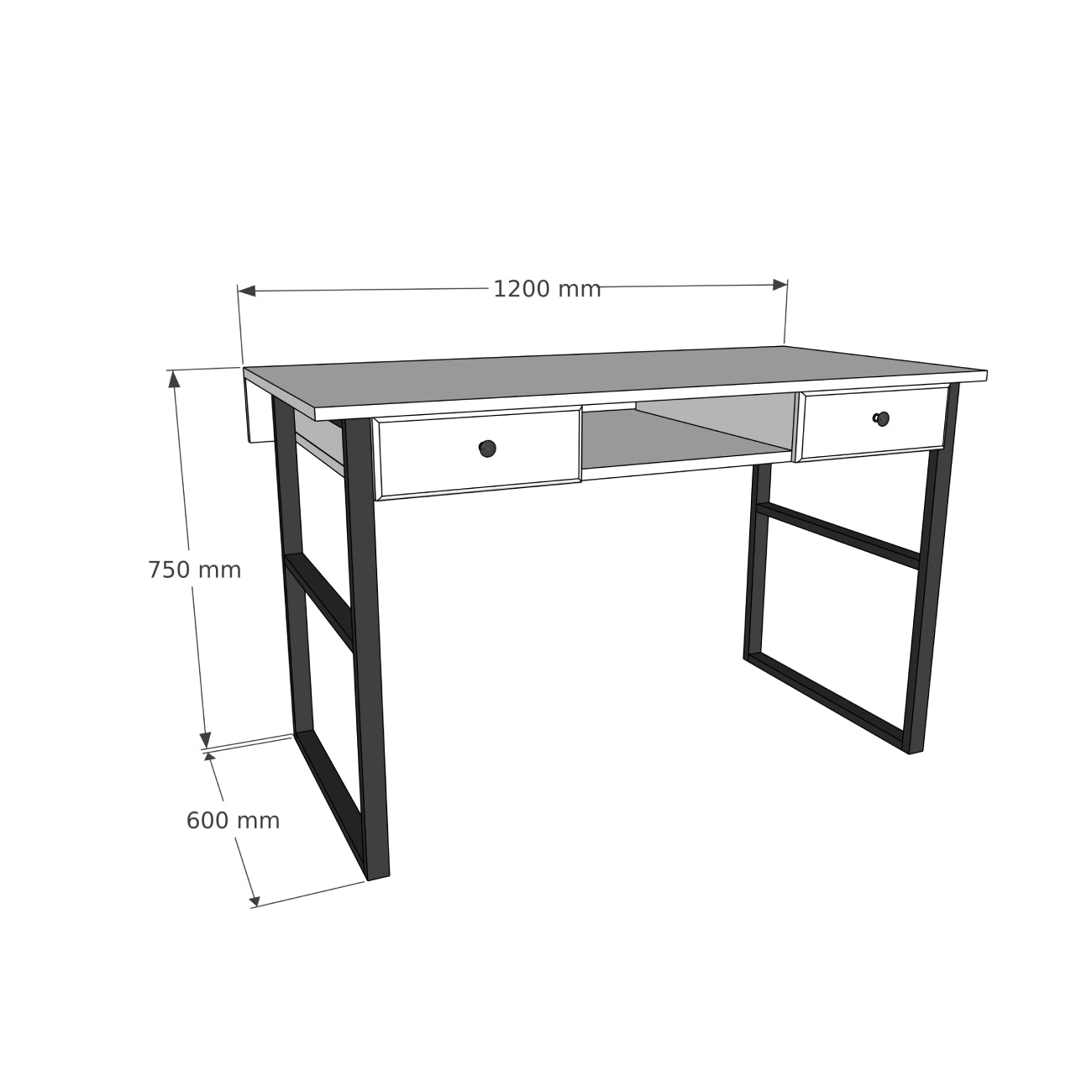 Solid Pine Wood Metal Frame Handmade Computer Desk with Drawers Elowen
