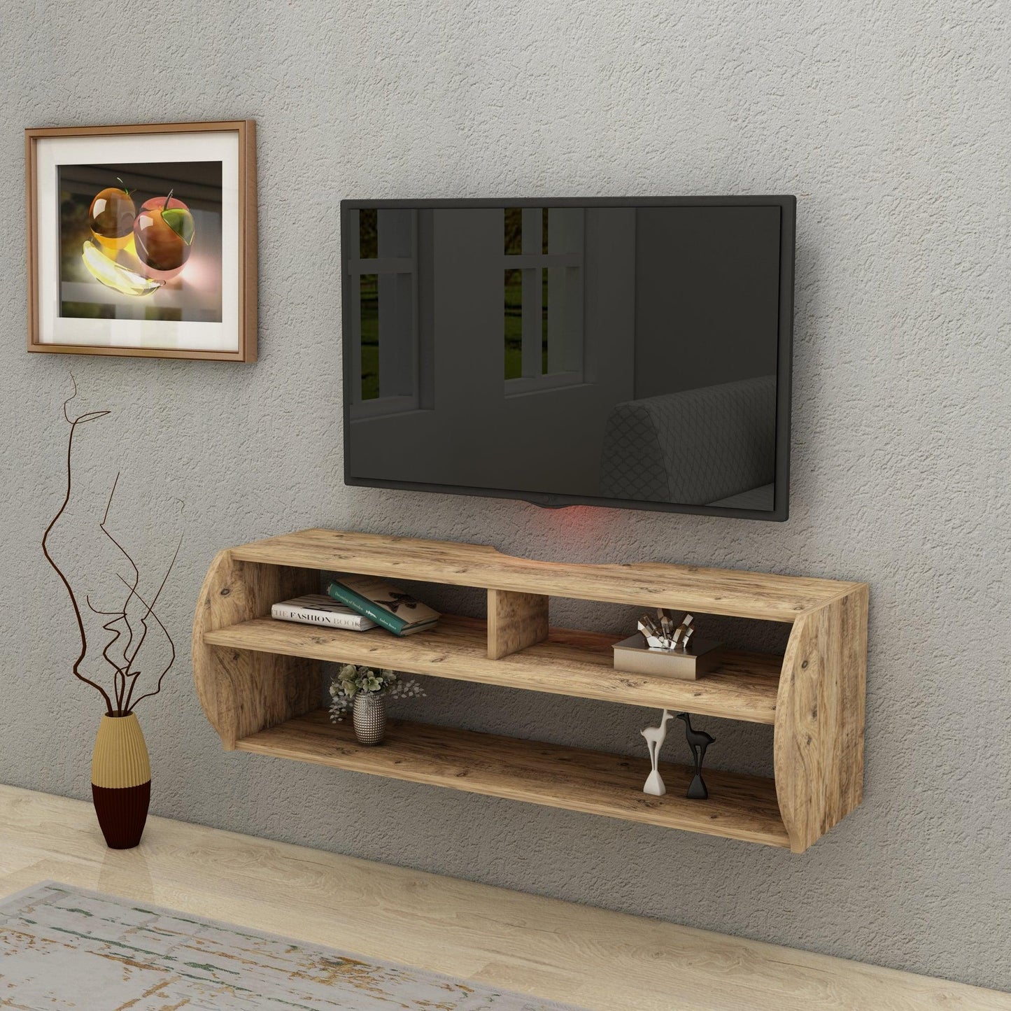 Berter Wall Mounted, Floating TV Stand with Storage Shelves - Destina Home, TV Stand, Media Console, TV cabinet, Wooden TV Stand, Media Stand, TV Lowboard, Entertainment Center, Wood TV Unit, TV Board, TV Table, Media Center, Living Room, Furniture