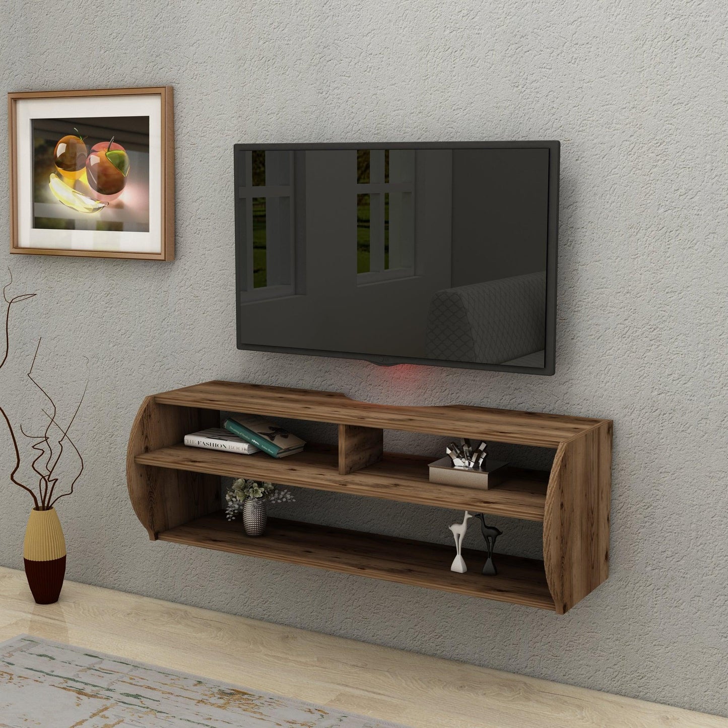 Berter Wall Mounted, Floating TV Stand with Storage Shelves - Destina Home, TV Stand, Media Console, TV cabinet, Wooden TV Stand, Media Stand, TV Lowboard, Entertainment Center, Wood TV Unit, TV Board, TV Table, Media Center, Living Room, Furniture