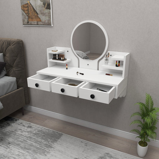 Polina Makeup Vanity Table with Mirror, 3 Drawers and Shelves