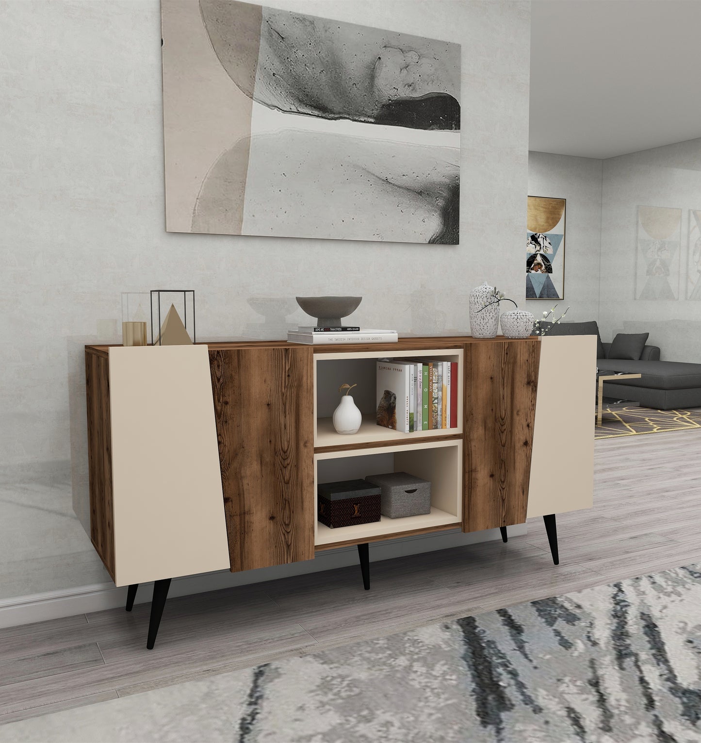 sideboard, console cabinet, storage cabinet, cupboard, buffet, closet, credenza, cellarette