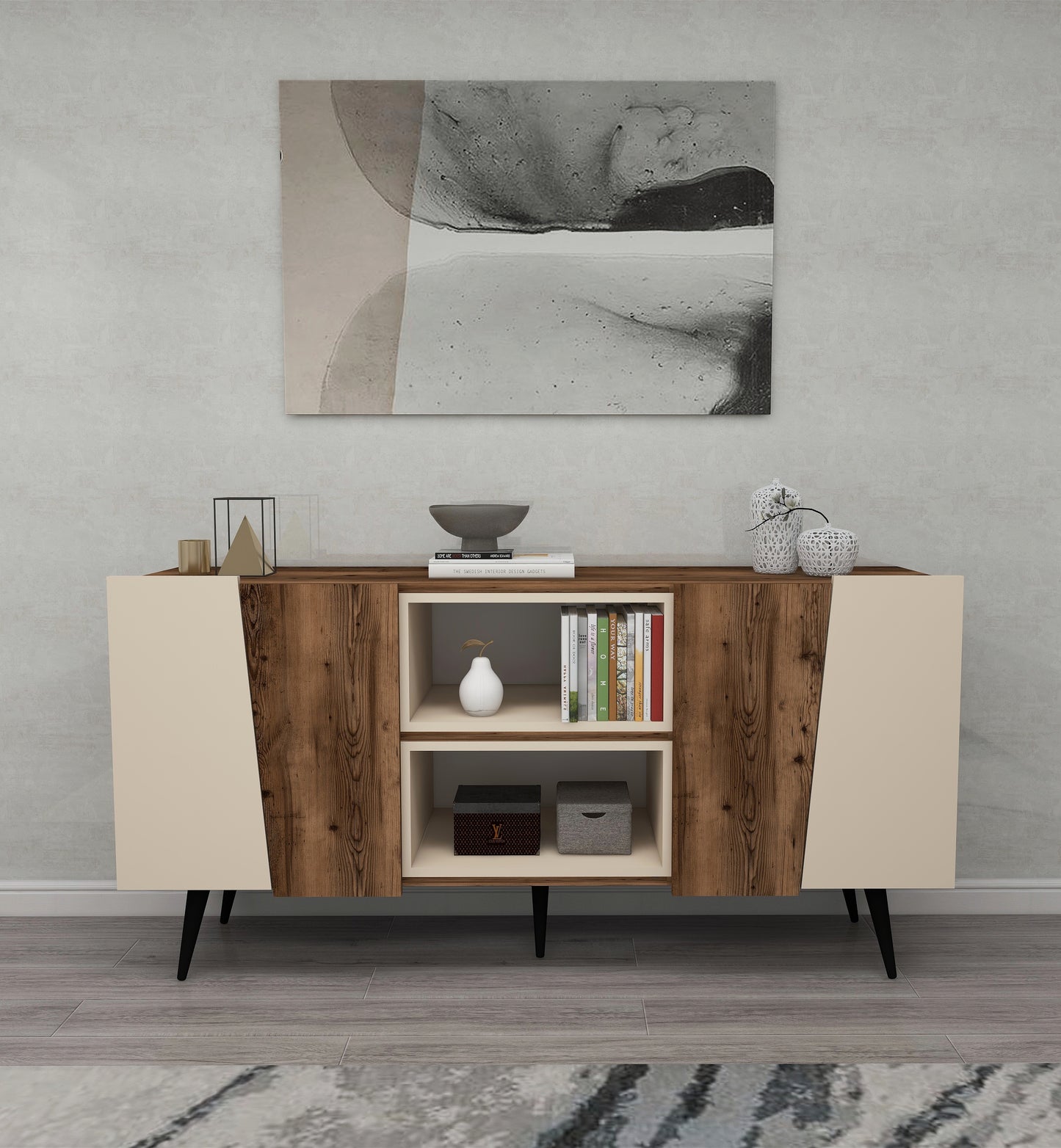 sideboard, console cabinet, storage cabinet, cupboard, buffet, closet, credenza, cellarette