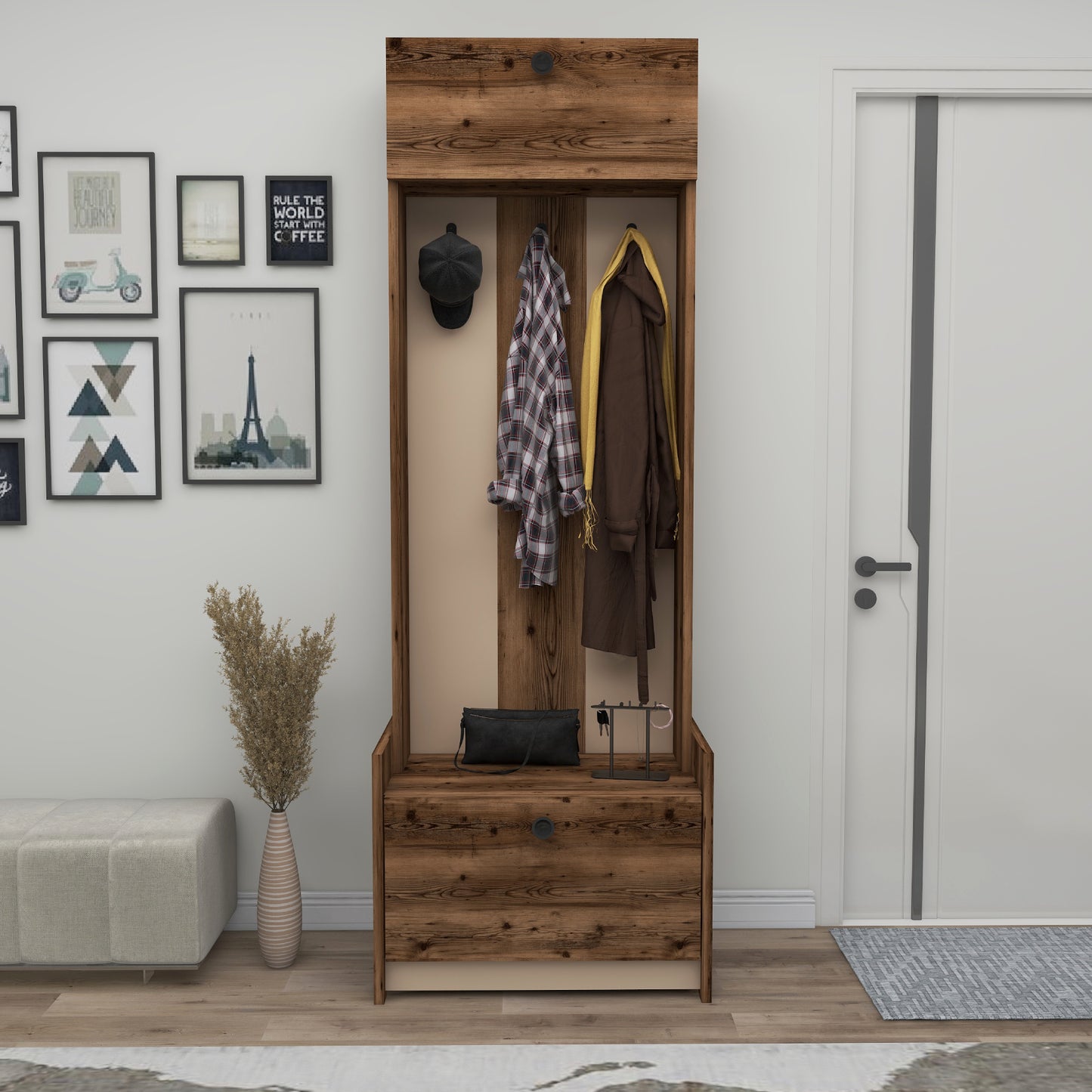 Edessa Hallway Coat Rack with Cabinet