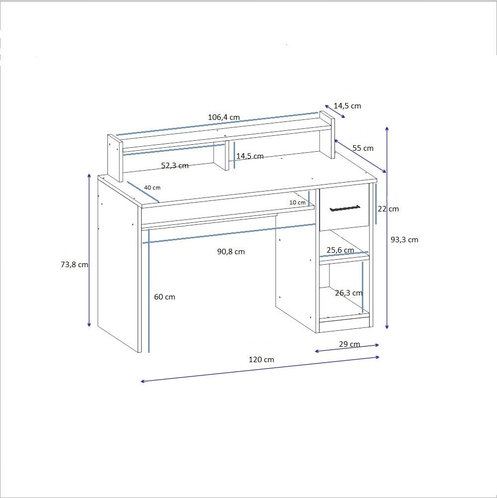 Milanos Computer Desk with Drawer and Shelves