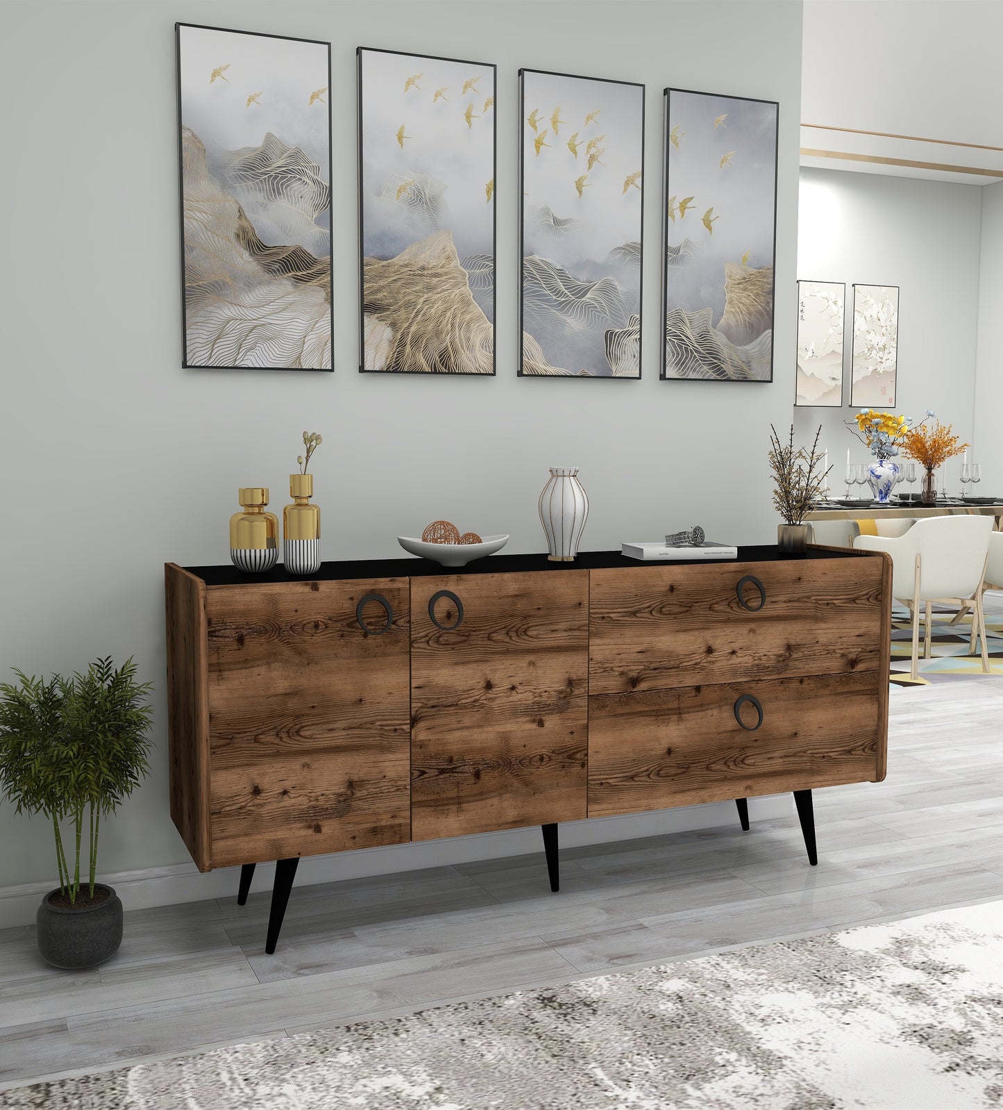 sideboard, console cabinet, storage cabinet, cupboard, buffet, closet, credenza, cellarette