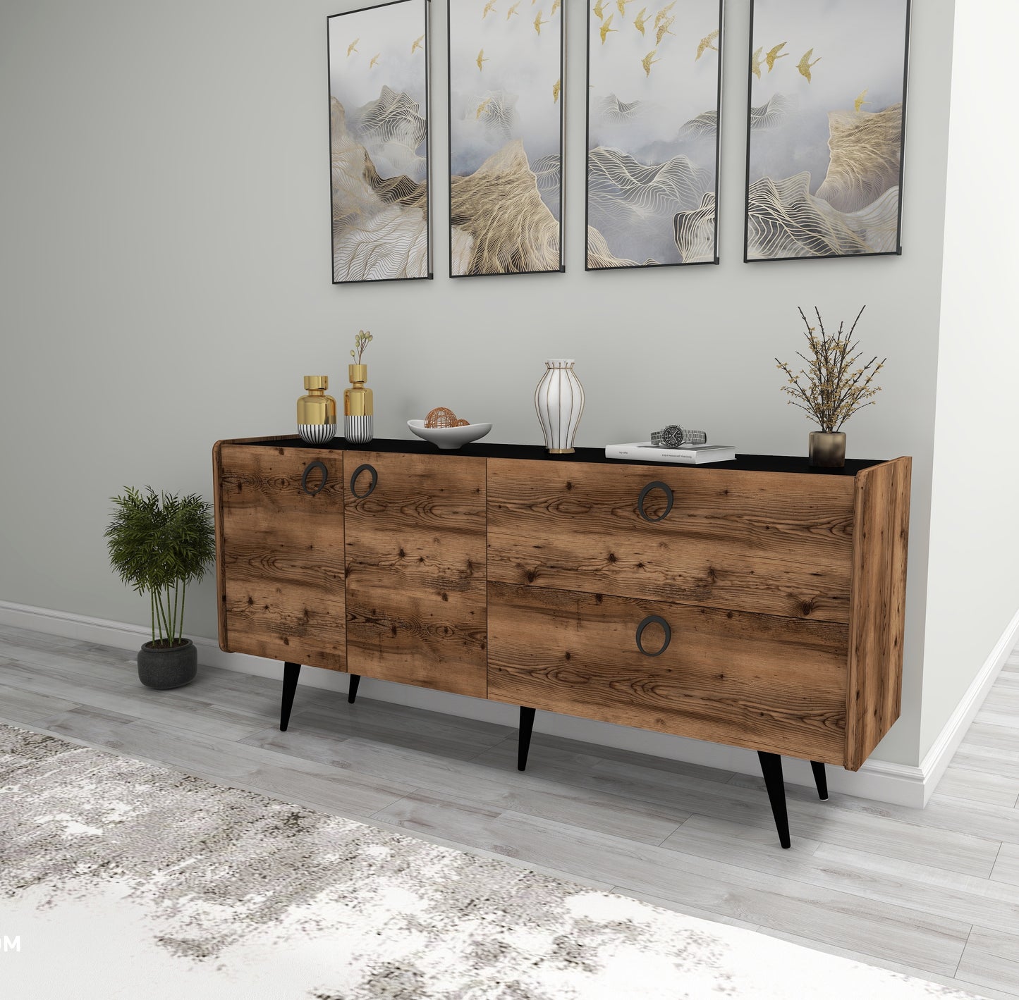 sideboard, console cabinet, storage cabinet, cupboard, buffet, closet, credenza, cellarette