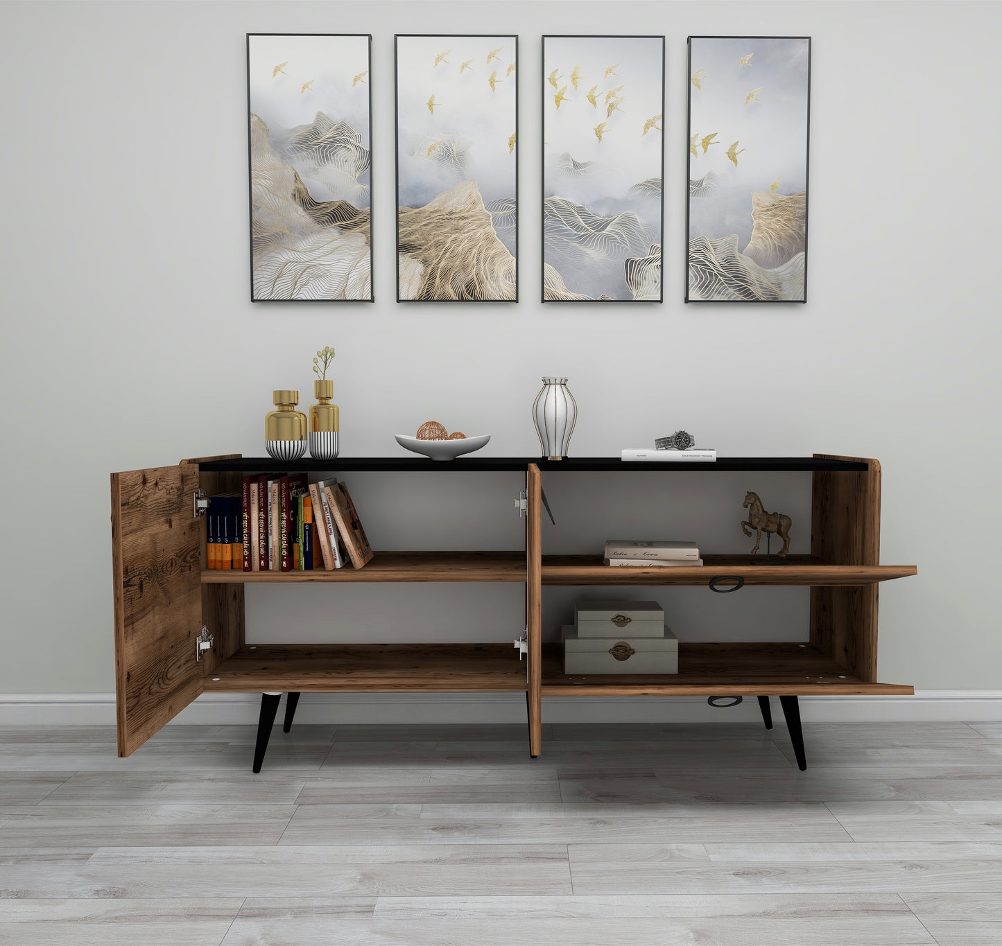 sideboard, console cabinet, storage cabinet, cupboard, buffet, closet, credenza, cellarette